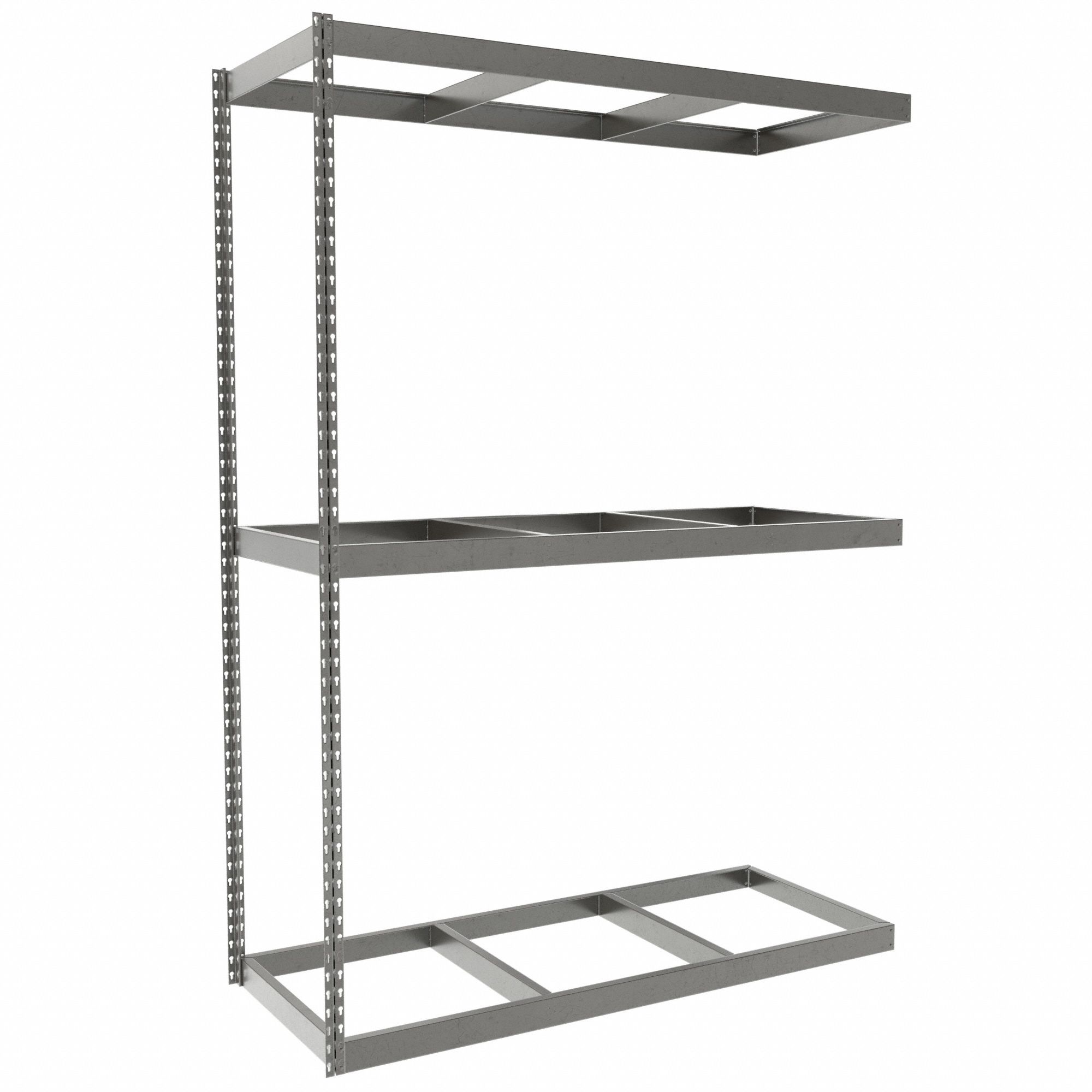 Boltless Shelving: Add-On, Heavy-Duty, 60 in x 24 in, 84 in Overall Ht, 3 Shelves