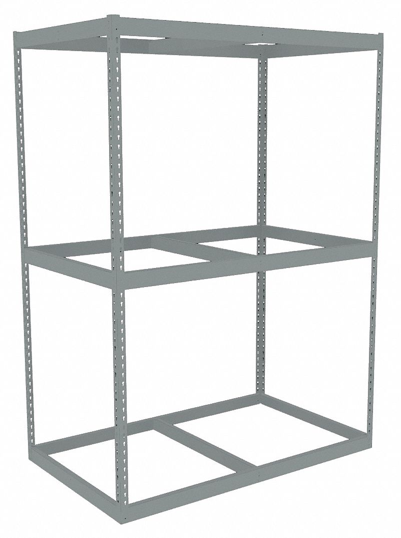 Boltless Shelving: Starter, Heavy-Duty, 60 in x 30 in, 84 in Overall Ht, 3 Shelves, Open