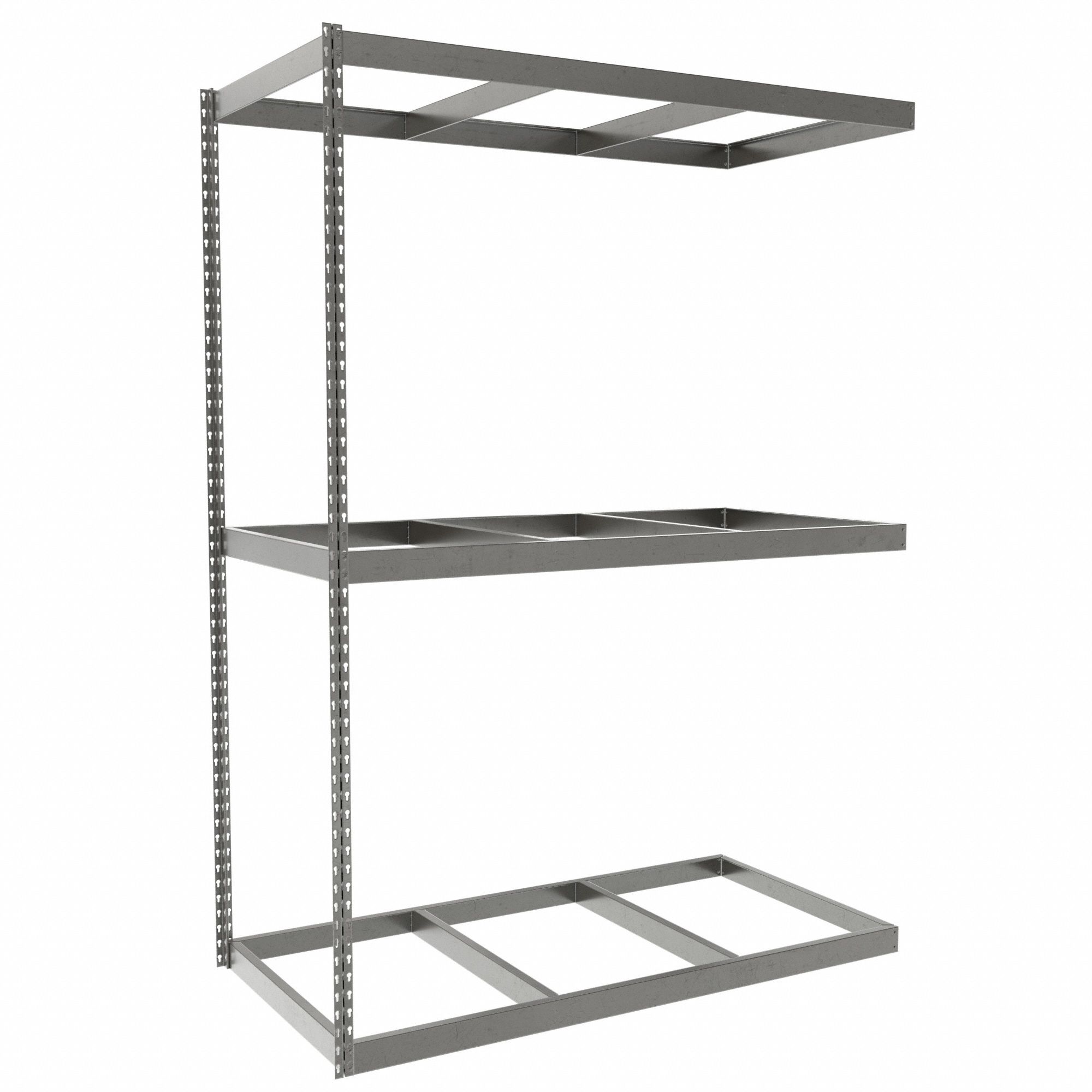 Boltless Shelving: Add-On, Heavy-Duty, 60 in x 30 in, 84 in Overall Ht, 3 Shelves