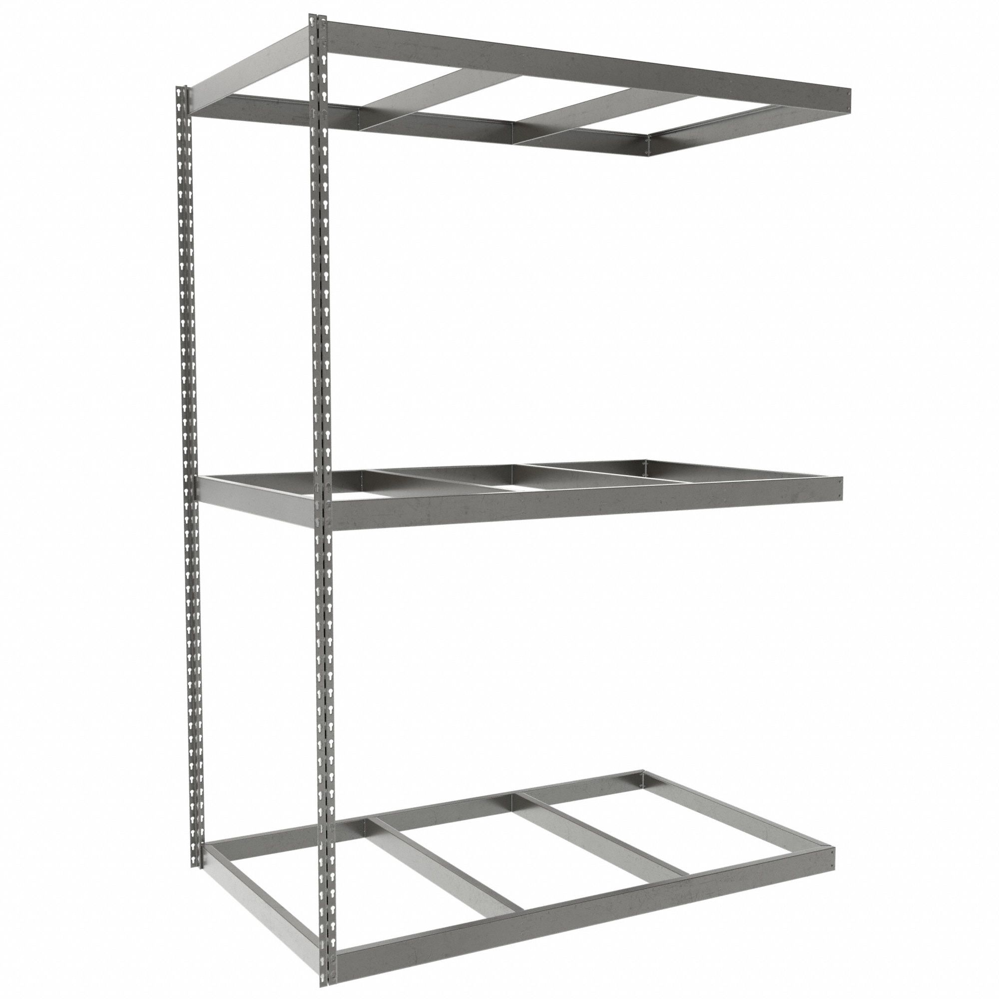 Boltless Shelving: Add-On, Heavy-Duty, 60 in x 36 in, 84 in Overall Ht, 3 Shelves