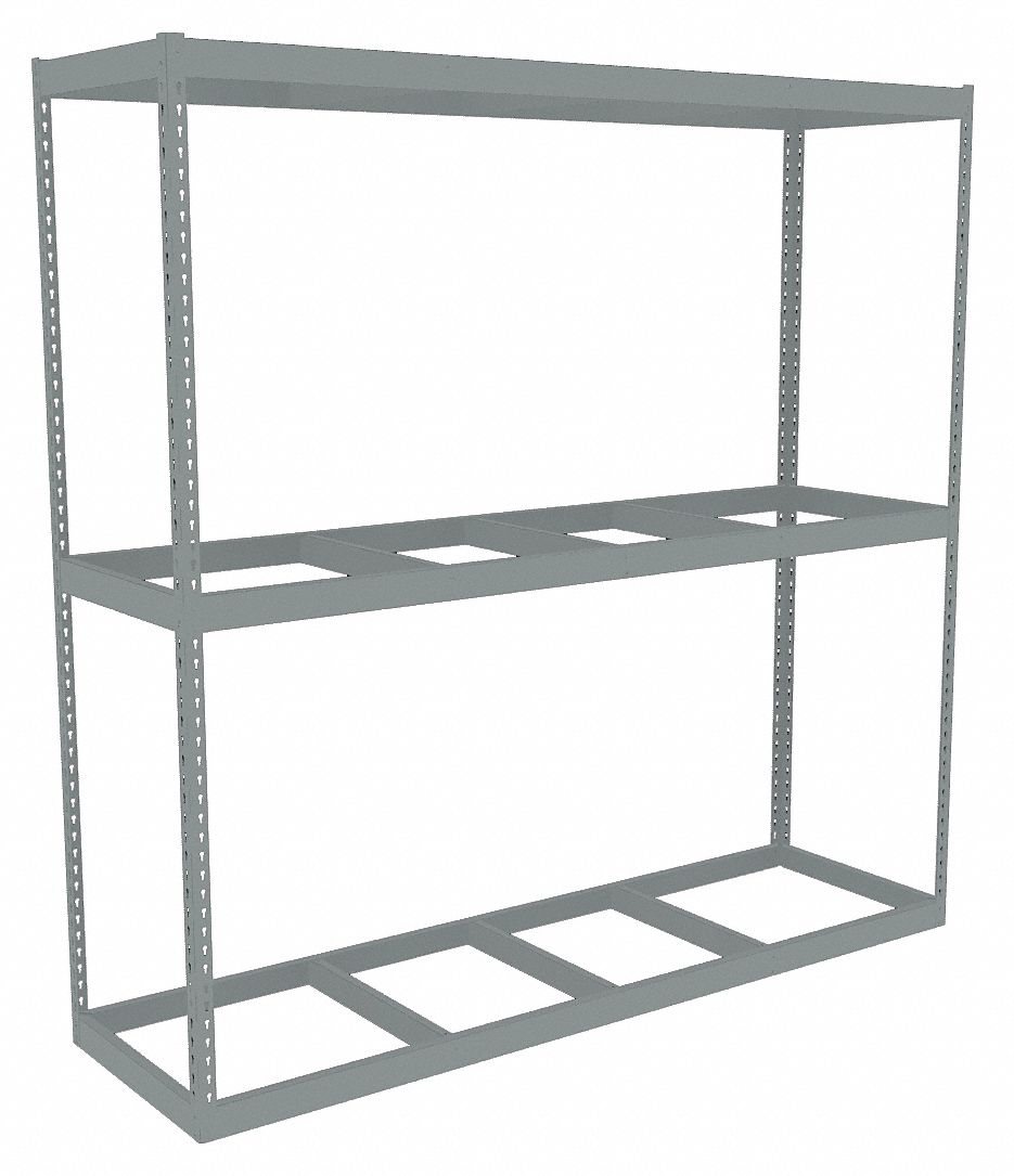 Boltless Shelving: Starter, Heavy-Duty, 84 in x 18 in, 84 in Overall Ht, 3 Shelves, Open