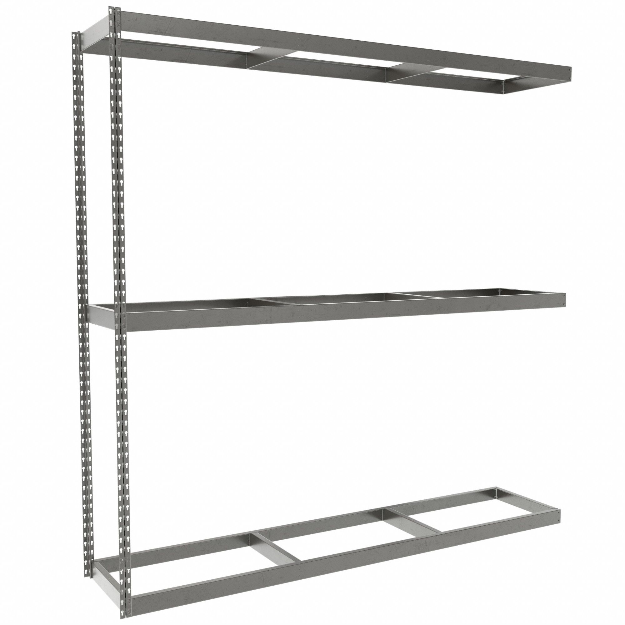 Boltless Shelving: Add-On, Heavy-Duty, 84 in x 18 in, 84 in Overall Ht, 3 Shelves