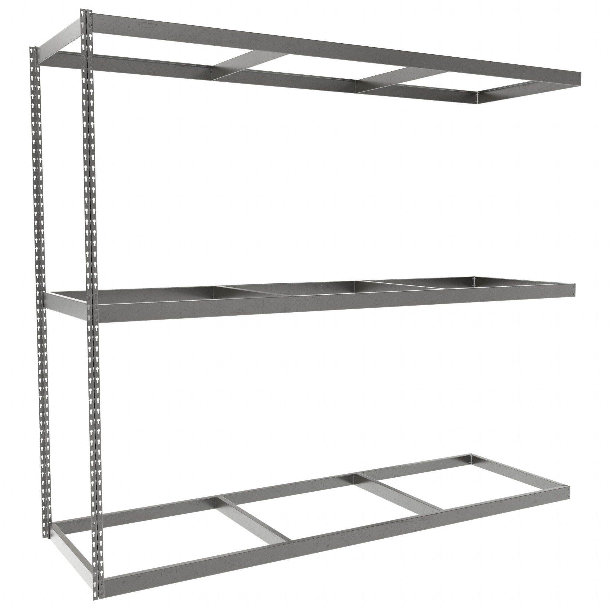 Boltless Shelving: Add-On, Heavy-Duty, 96 in x 30 in, 84 in Overall Ht, 3 Shelves