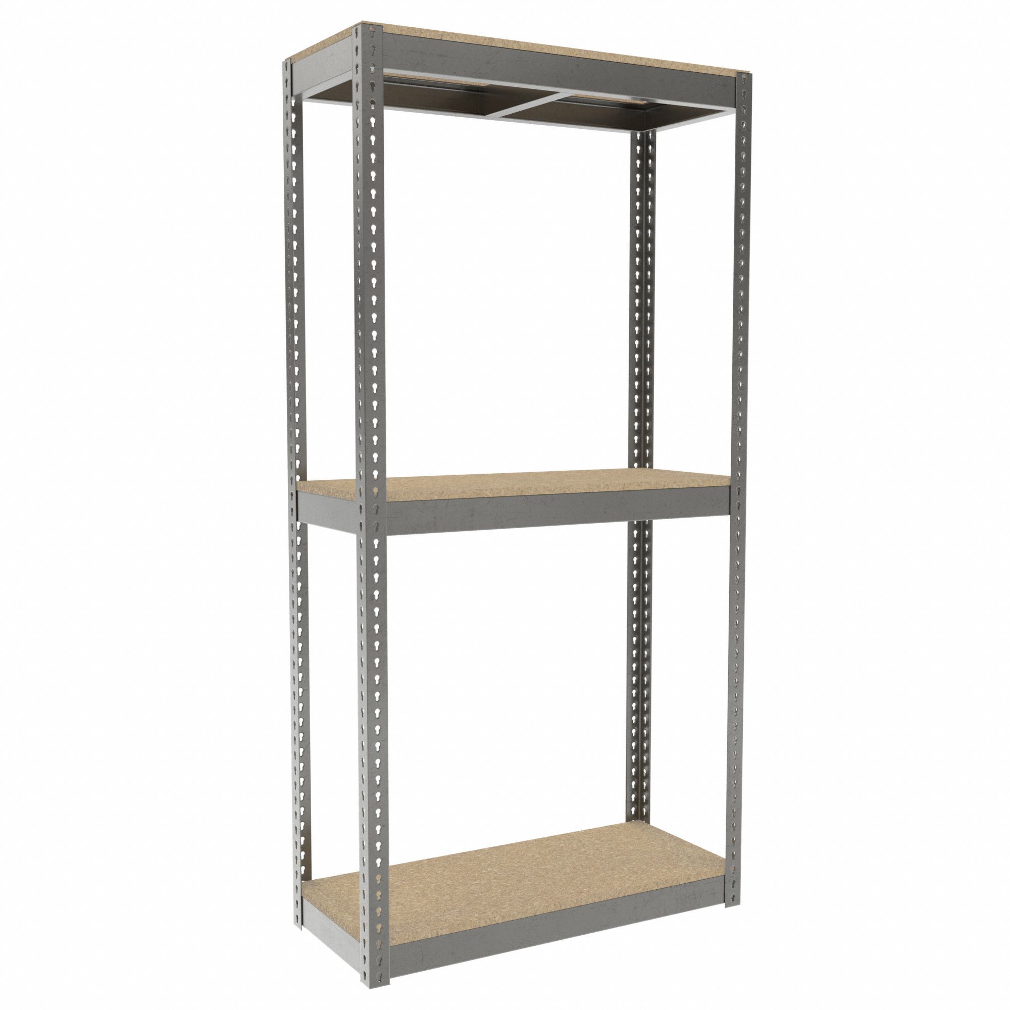 Boltless Shelving: Starter, Heavy-Duty, 42 in x 18 in, 84 in Overall Ht, 3 Shelves, Open