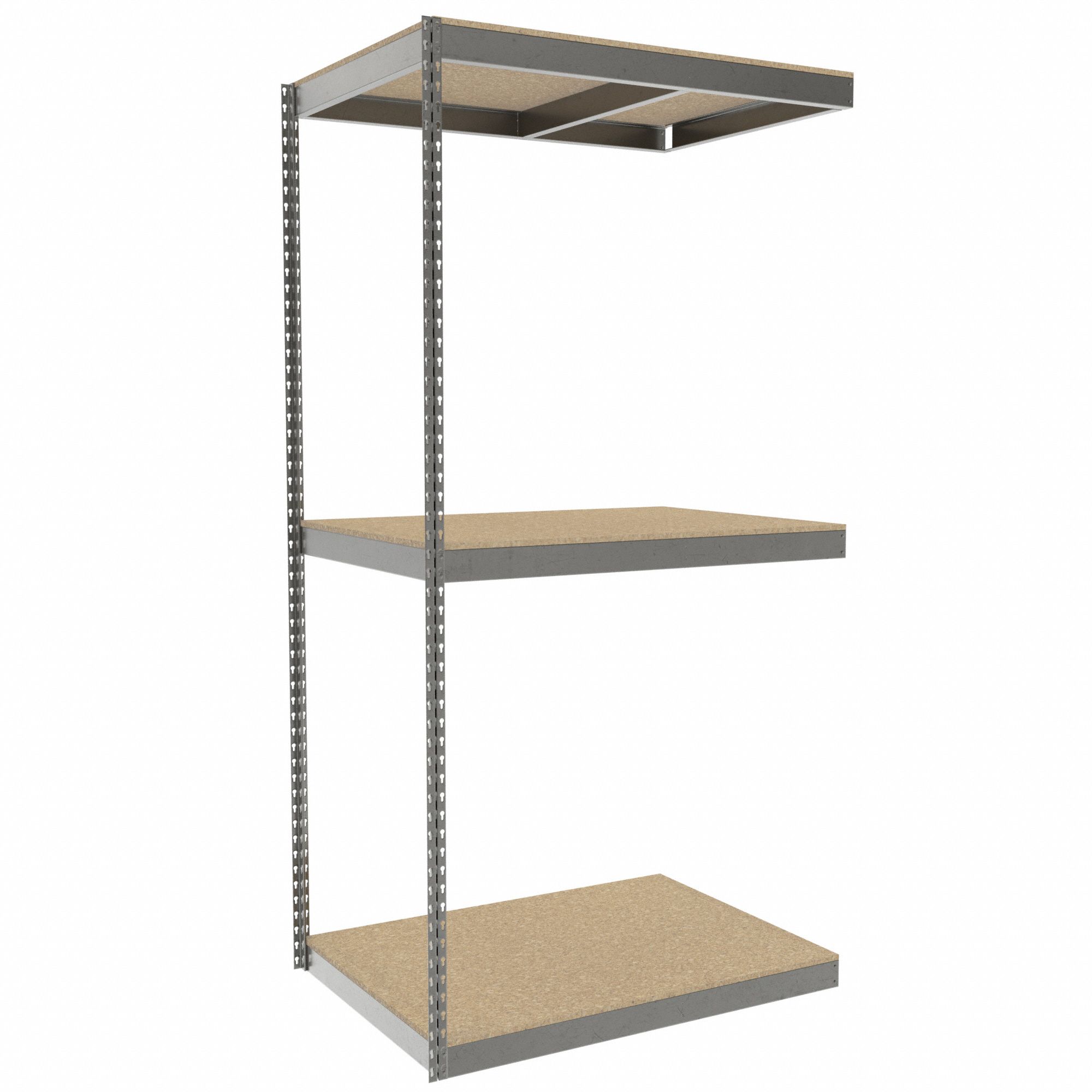 Boltless Shelving: Add-On, Heavy-Duty, 42 in x 30 in, 84 in Overall Ht, 3 Shelves