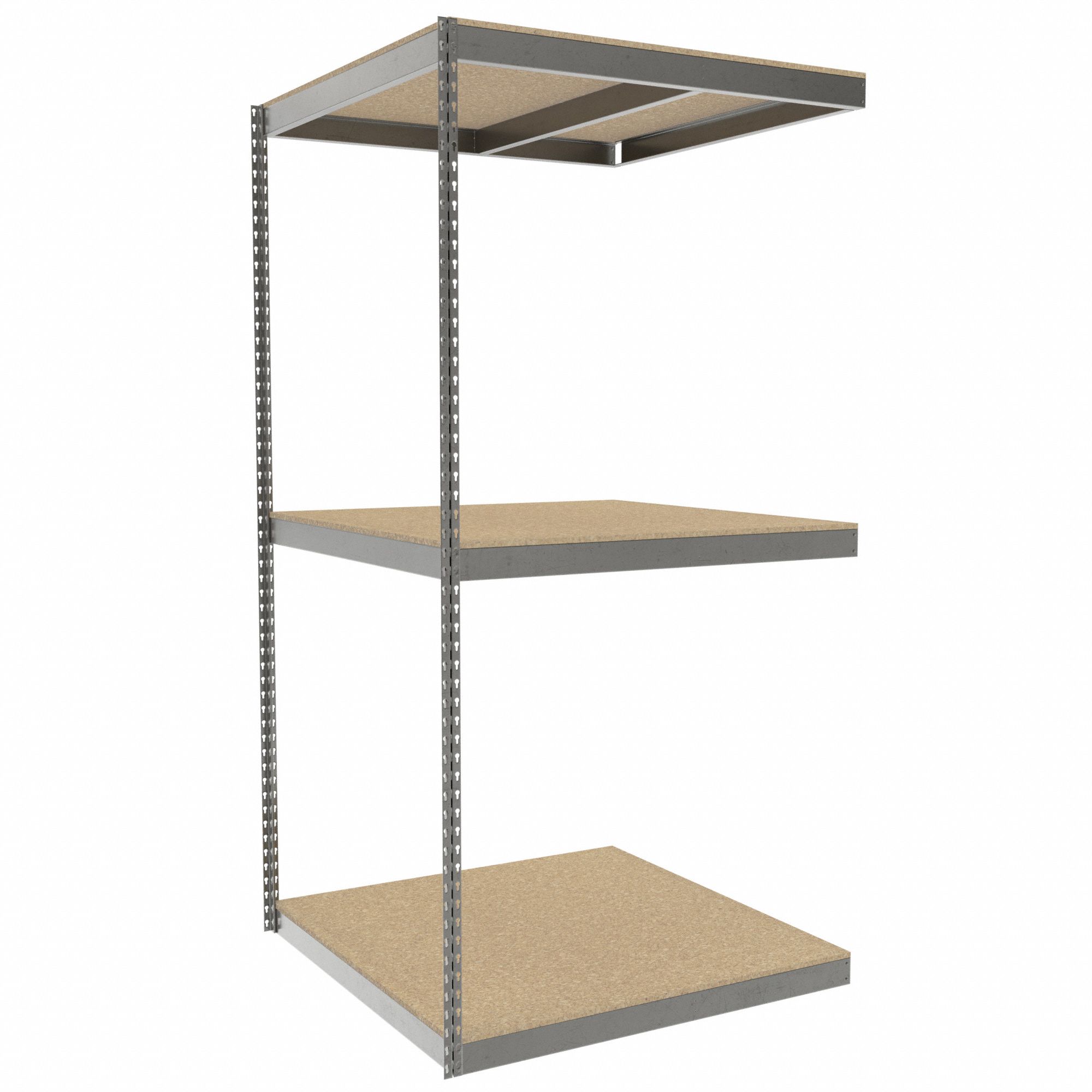 Boltless Shelving: Add-On, Heavy-Duty, 42 in x 42 in, 84 in Overall Ht, 3 Shelves
