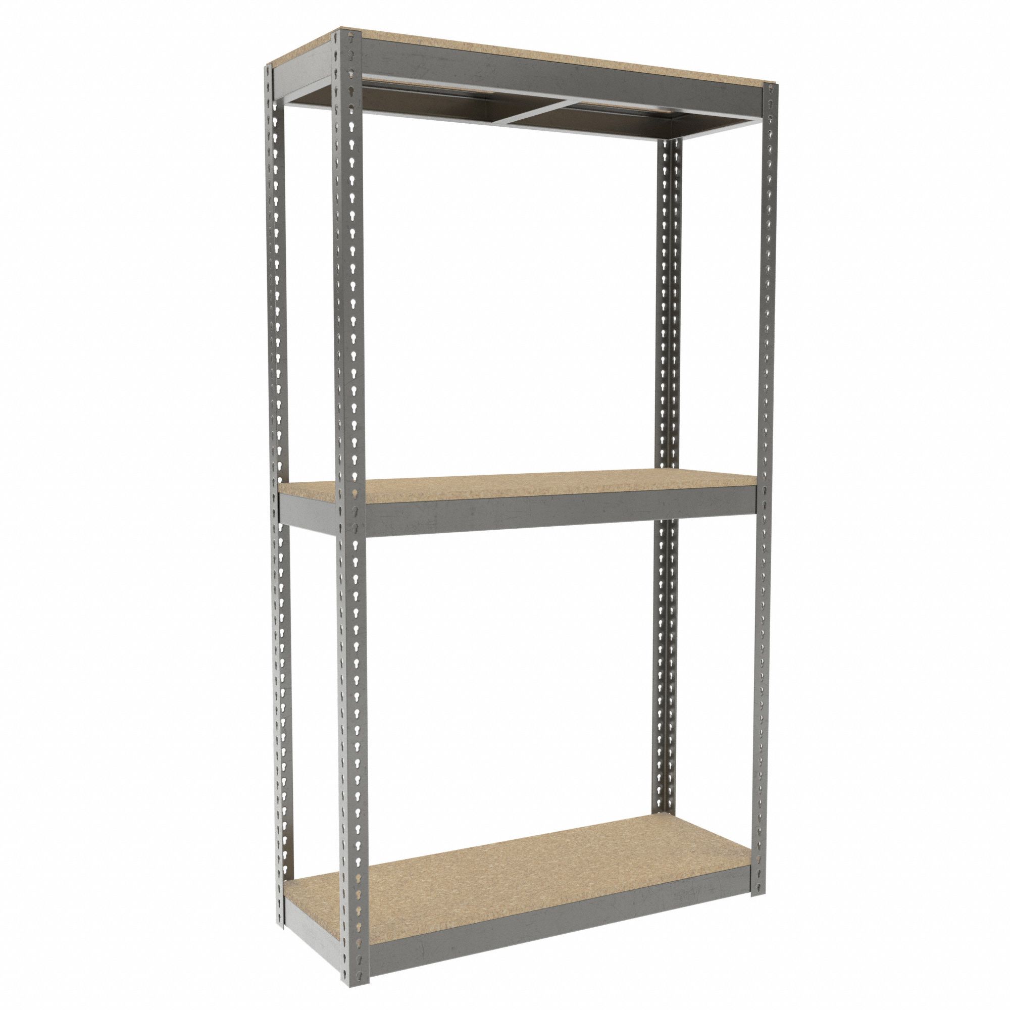 Boltless Shelving: Starter, Heavy-Duty, 48 in x 18 in, 84 in Overall Ht, 3 Shelves, Open