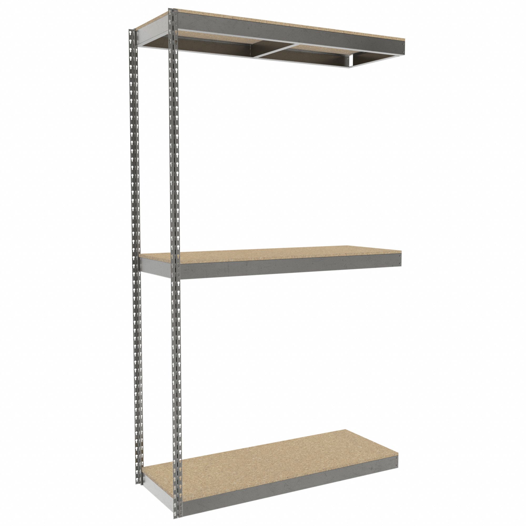 Boltless Shelving: Add-On, Heavy-Duty, 48 in x 18 in, 84 in Overall Ht, 3 Shelves