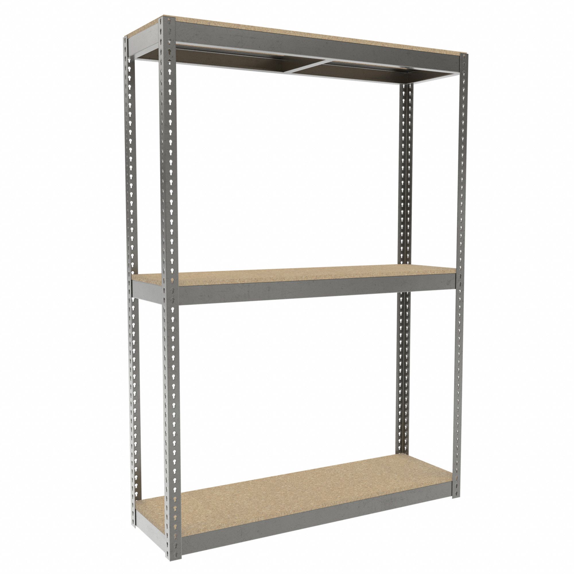 Boltless Shelving: Starter, Heavy-Duty, 60 in x 18 in, 84 in Overall Ht, 3 Shelves, Open