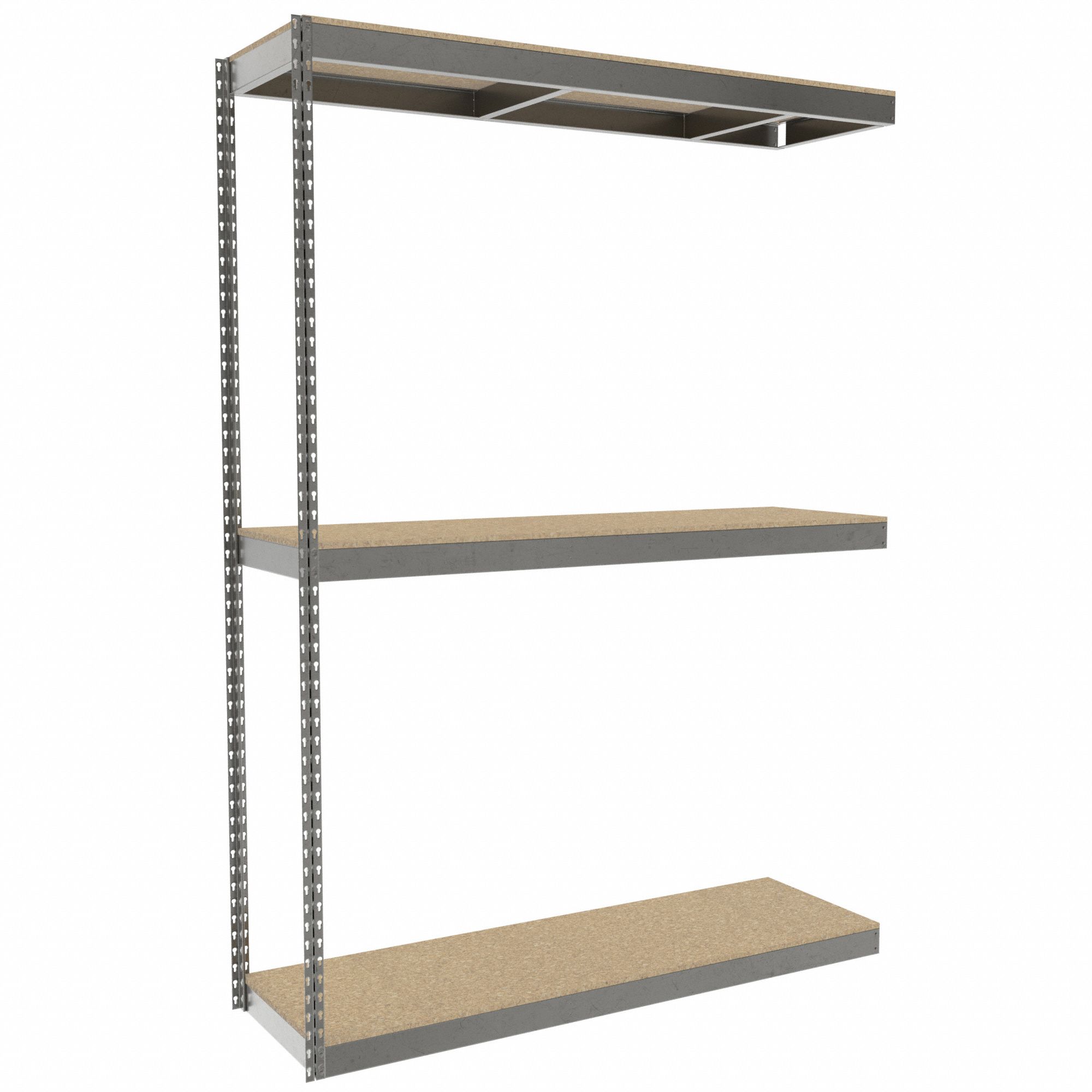 Boltless Shelving: Add-On, Heavy-Duty, 60 in x 18 in, 84 in Overall Ht, 3 Shelves