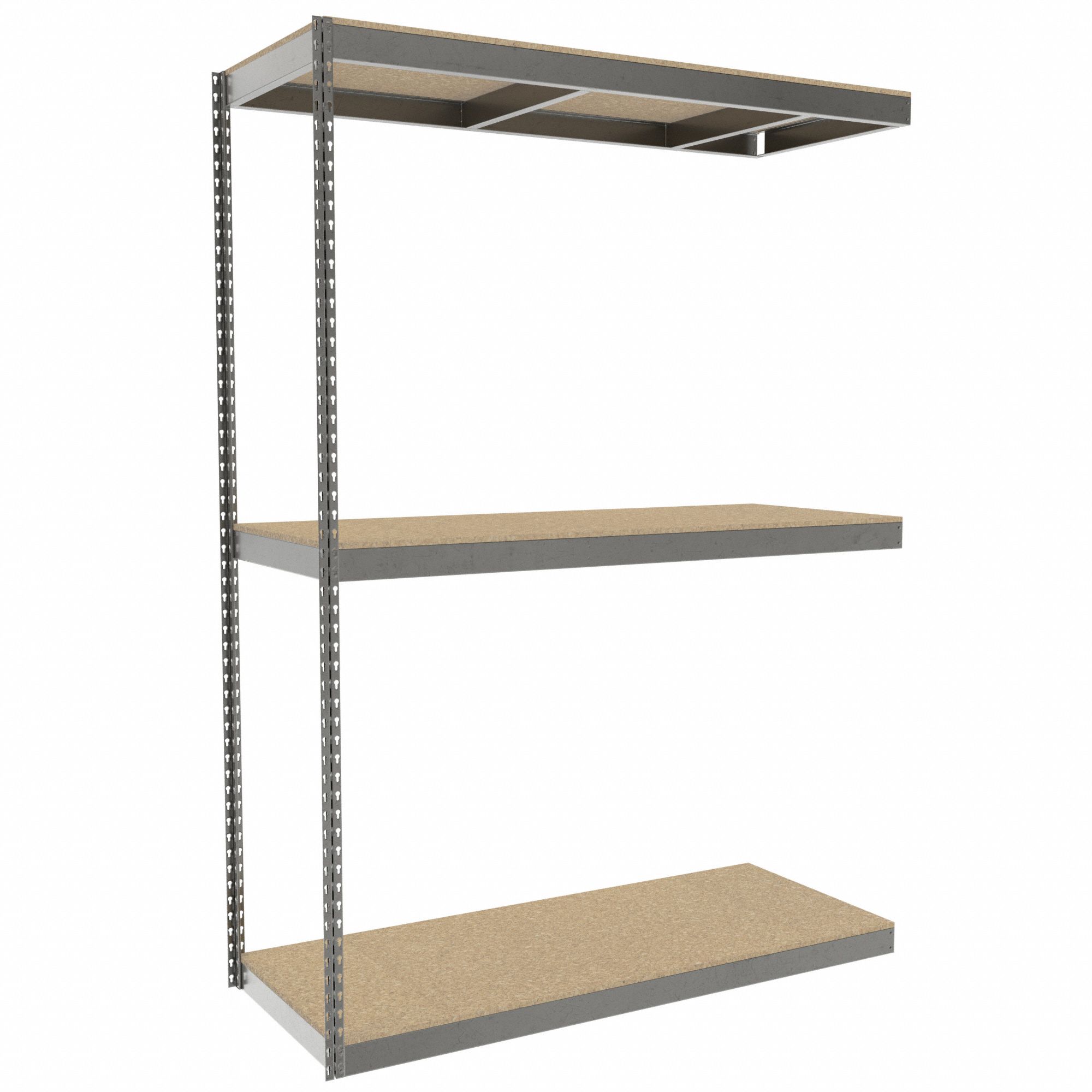 Boltless Shelving: Add-On, Heavy-Duty, 60 in x 24 in, 84 in Overall Ht, 3 Shelves