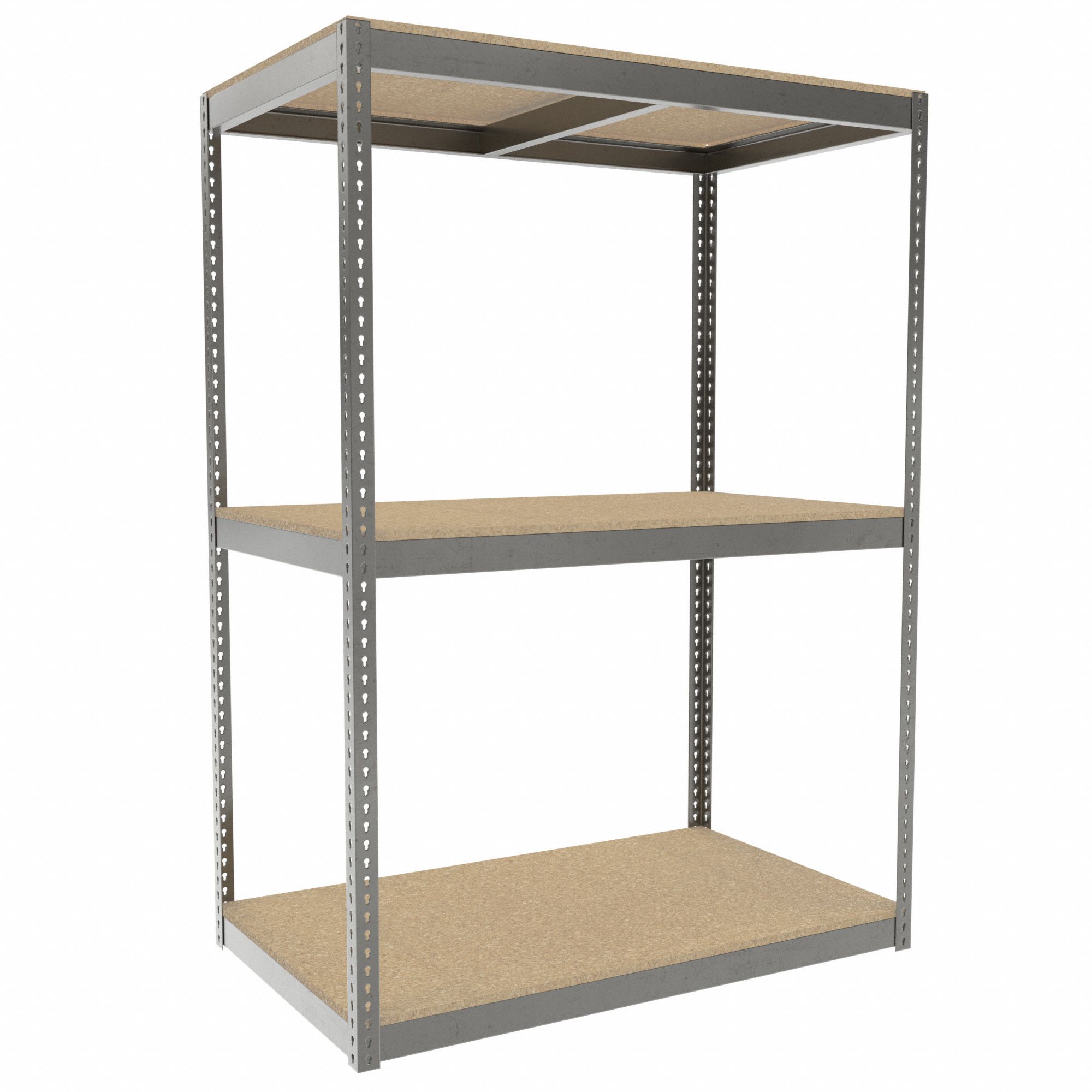 Boltless Shelving: Starter, Heavy-Duty, 60 in x 36 in, 84 in Overall Ht, 3 Shelves, Open