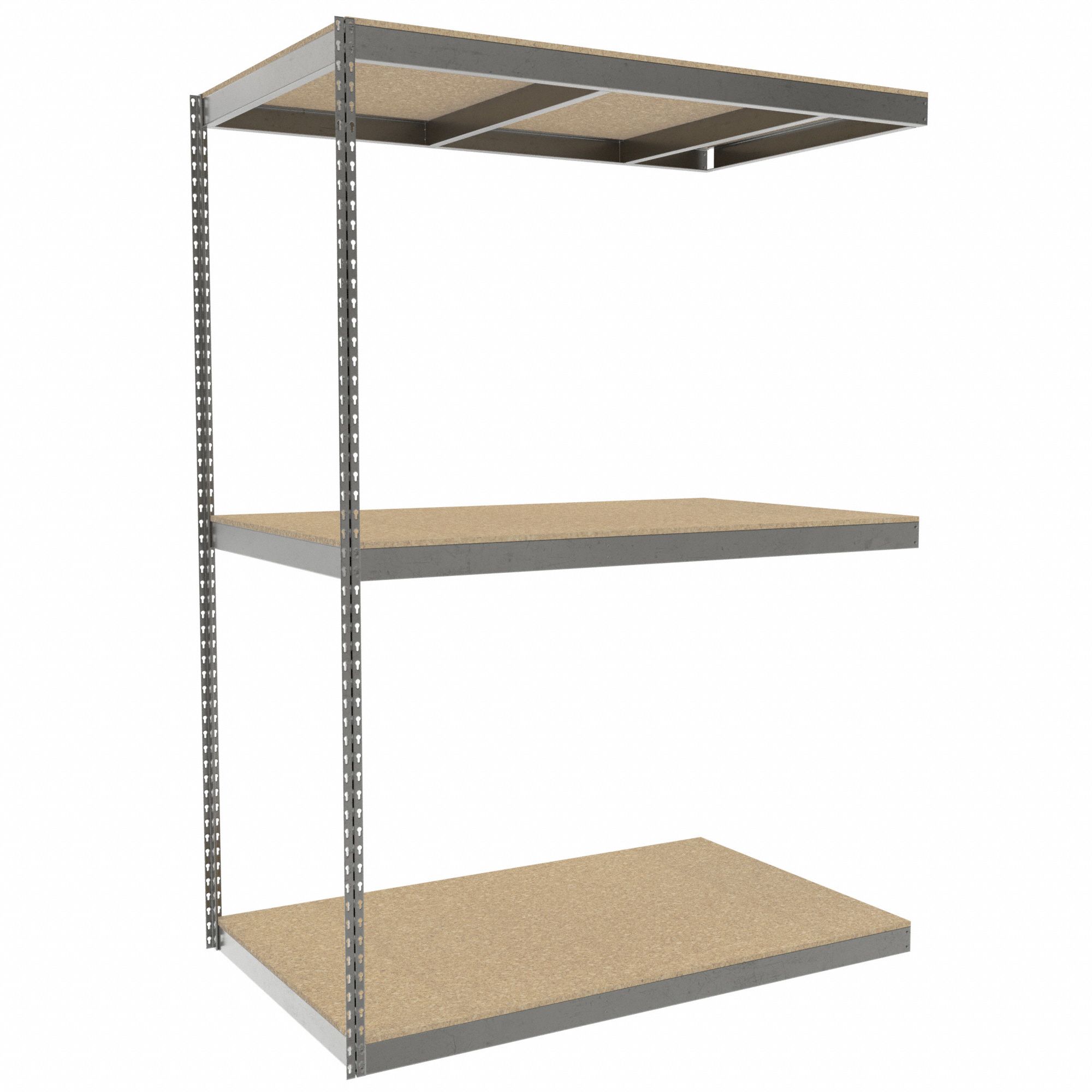 Boltless Shelving: Add-On, Heavy-Duty, 60 in x 36 in, 84 in Overall Ht, 3 Shelves