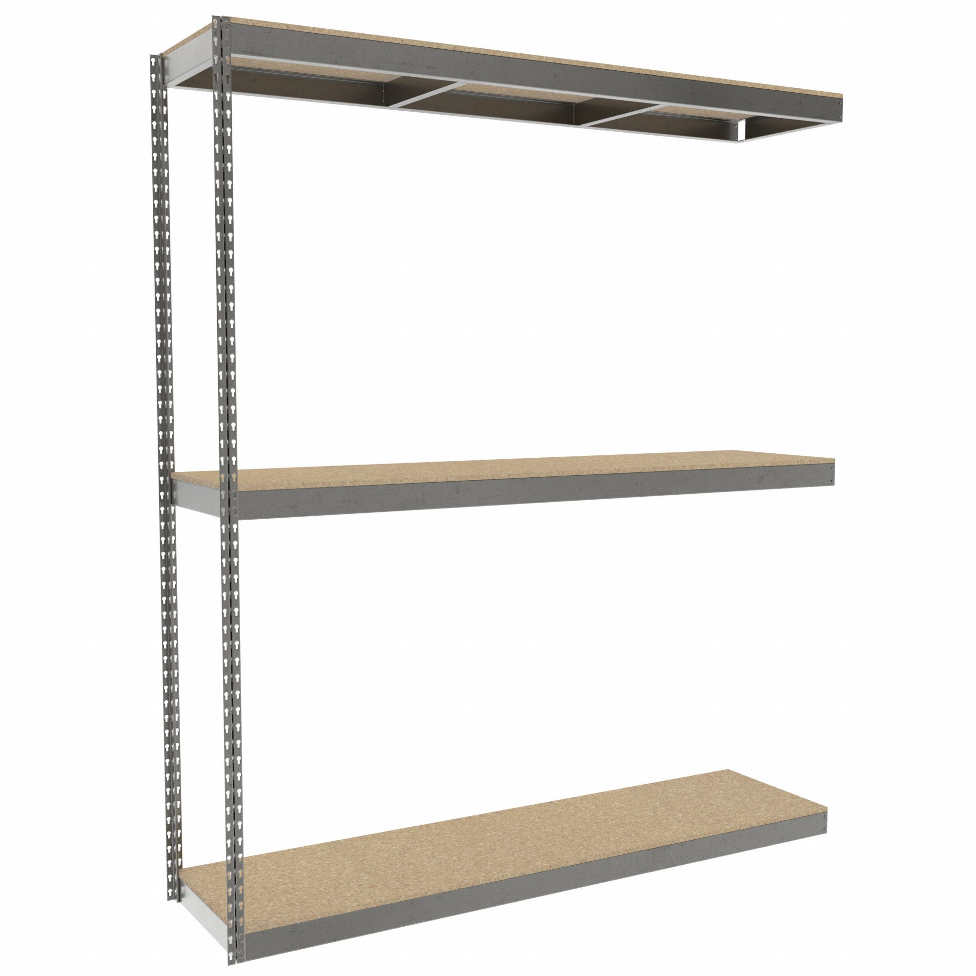 Boltless Shelving: Add-On, Heavy-Duty, 72 in x 18 in, 84 in Overall Ht, 3 Shelves