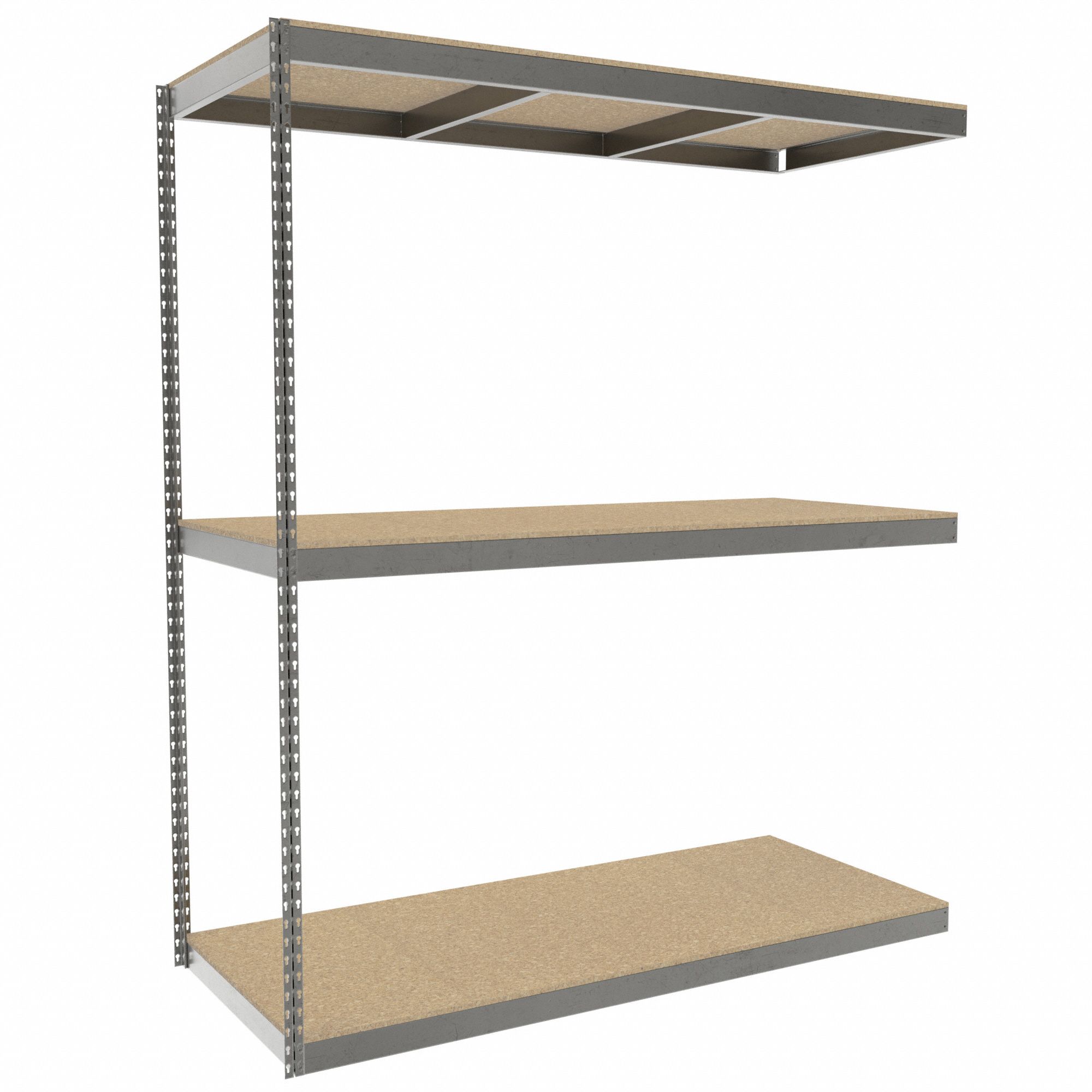 Boltless Shelving: Add-On, Heavy-Duty, 72 in x 30 in, 84 in Overall Ht, 3 Shelves