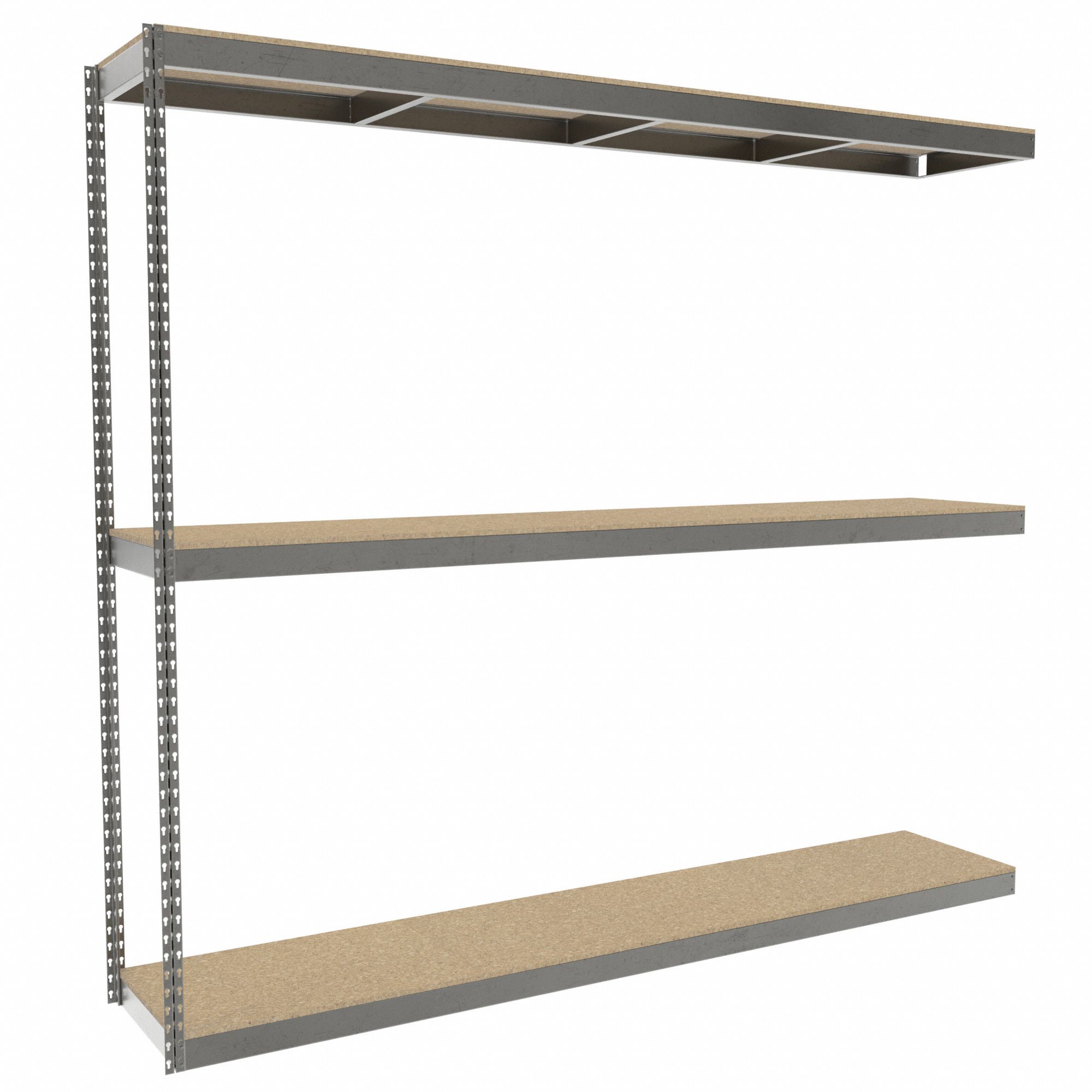 Boltless Shelving: Add-On, Heavy-Duty, 96 in x 18 in, 84 in Overall Ht, 3 Shelves
