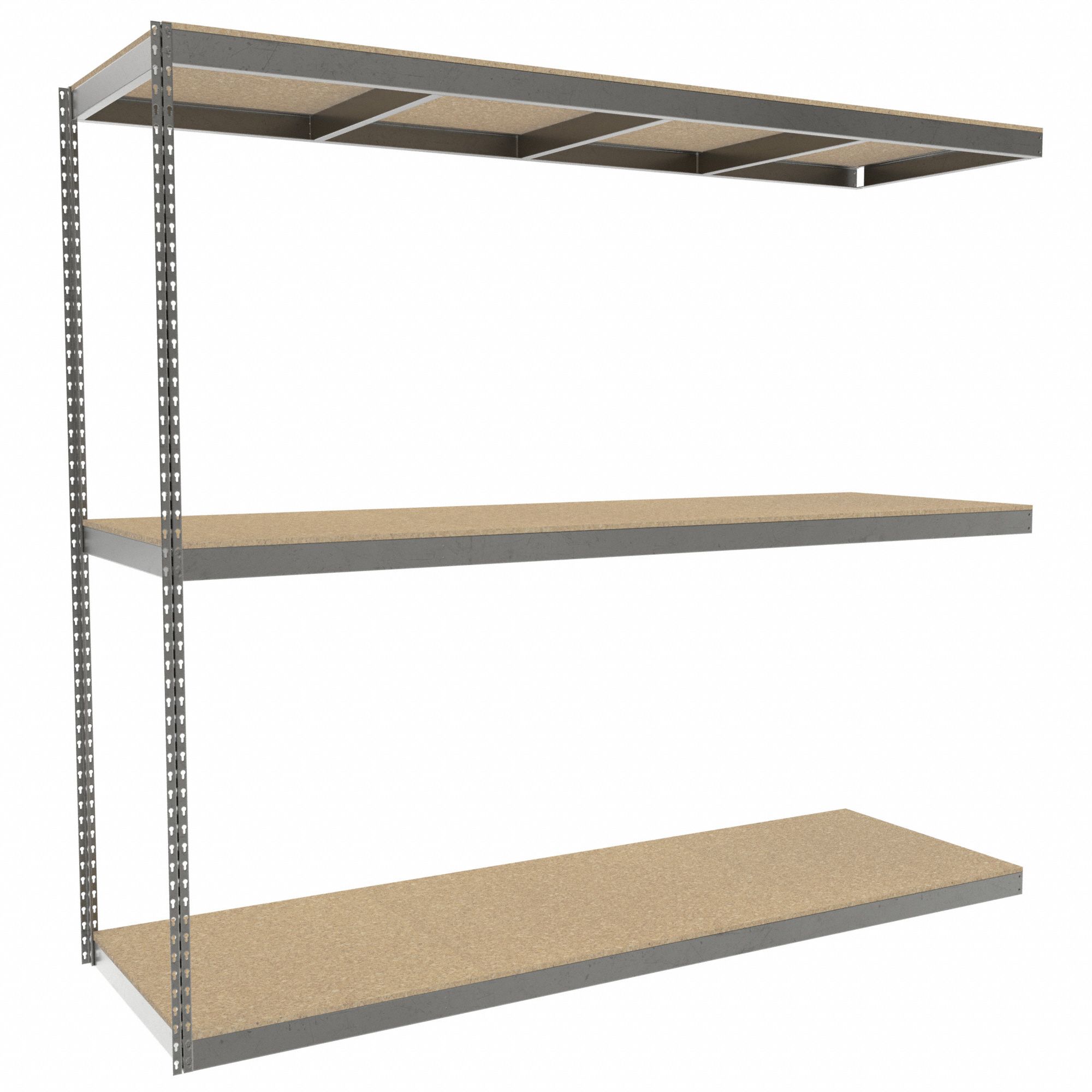 Boltless Shelving: Add-On, Heavy-Duty, 96 in x 30 in, 84 in Overall Ht, 3 Shelves