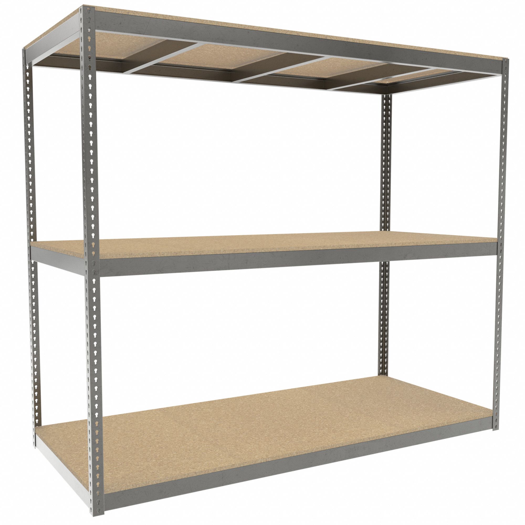 Boltless Shelving: Starter, Heavy-Duty, 96 in x 42 in, 84 in Overall Ht, 3 Shelves, Open