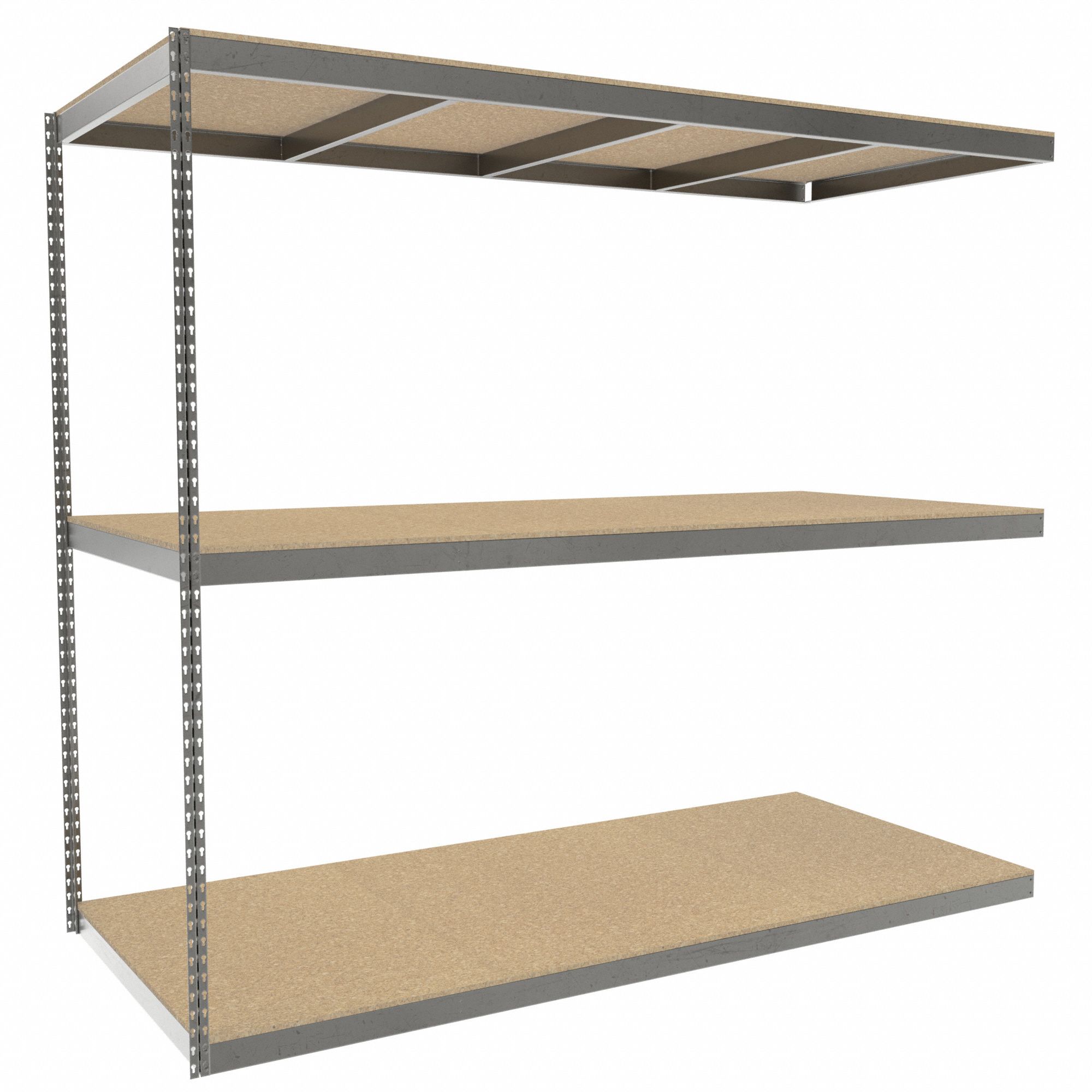 Boltless Shelving: Add-On, Heavy-Duty, 96 in x 42 in, 84 in Overall Ht, 3 Shelves