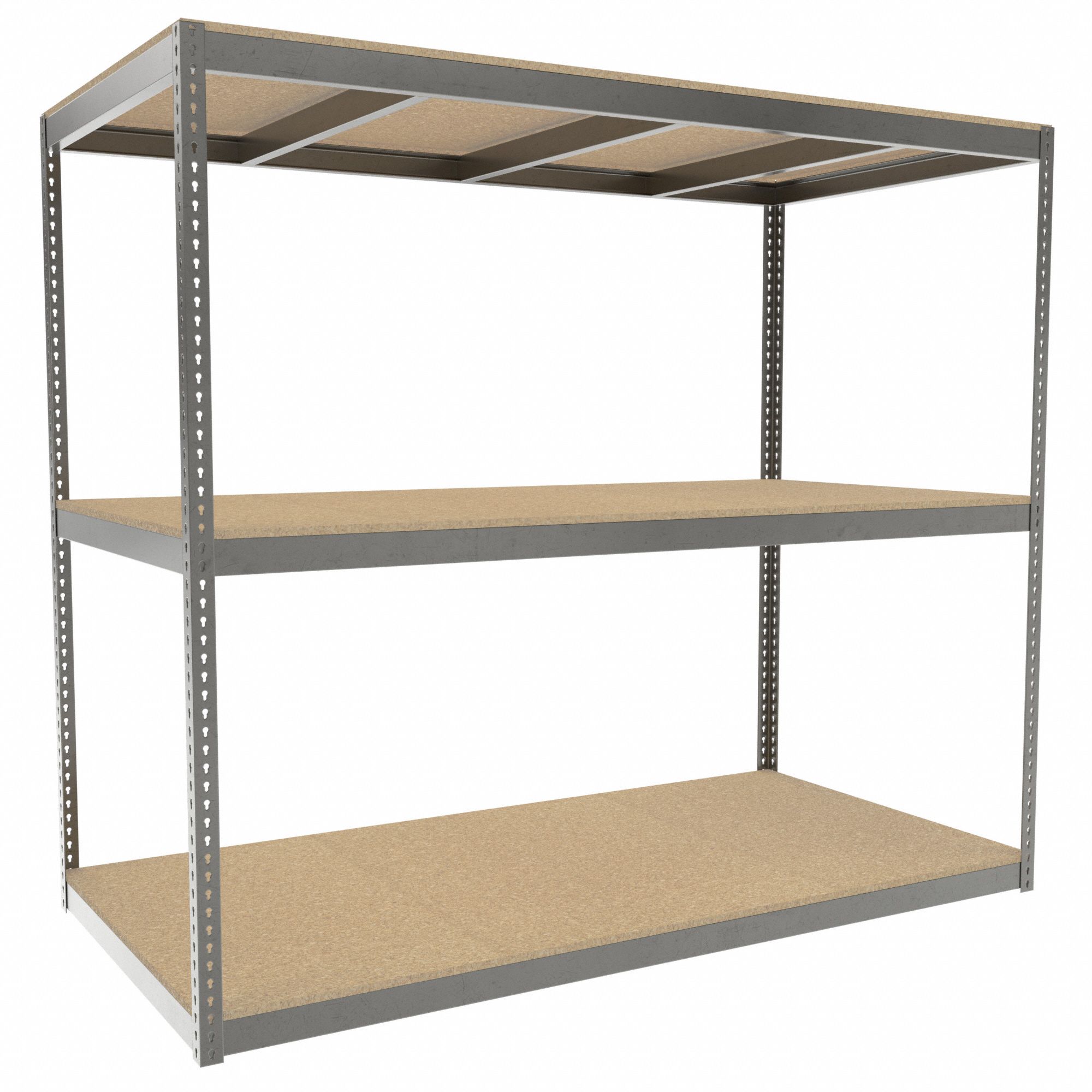 Boltless Shelving: Starter, Heavy-Duty, 96 in x 48 in, 84 in Overall Ht, 3 Shelves, Open