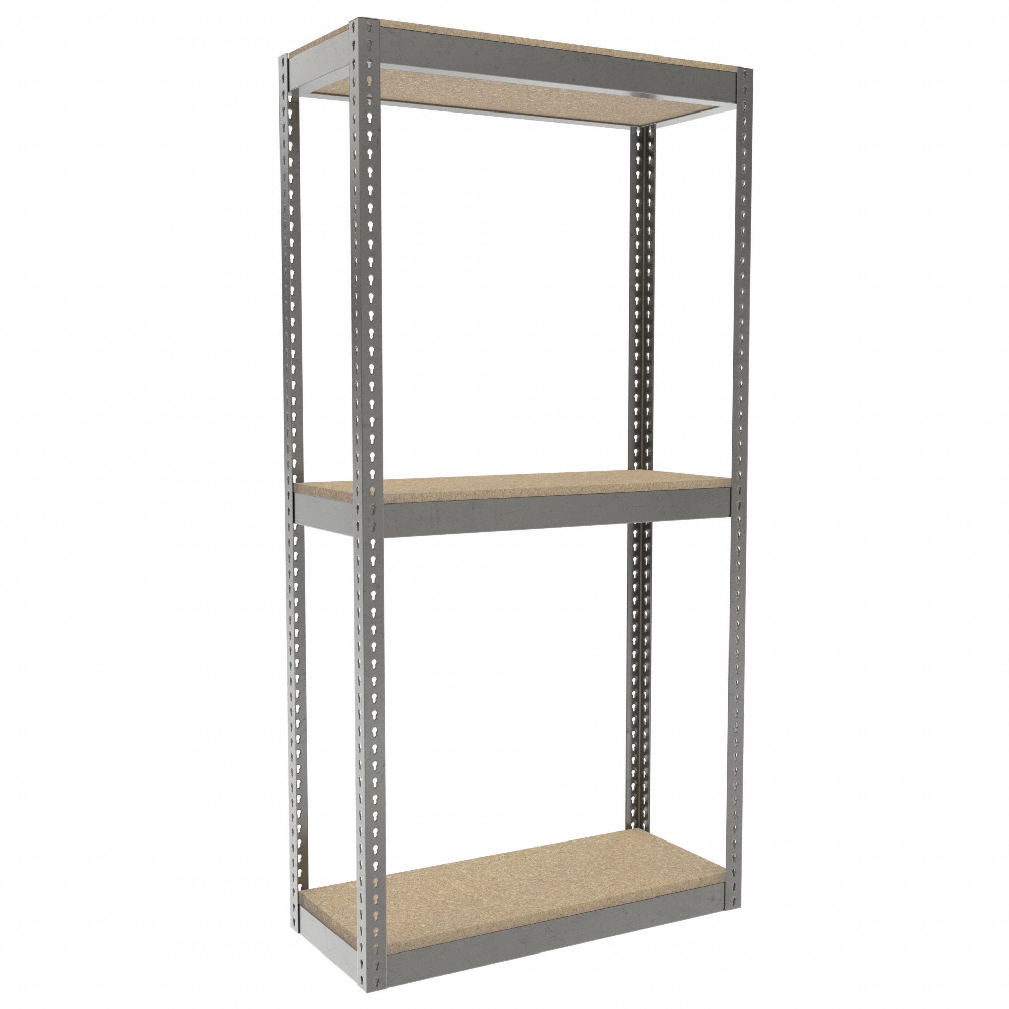 Boltless Shelving: Starter, Heavy-Duty, 42 in x 18 in, 84 in Overall Ht, 3 Shelves, Open