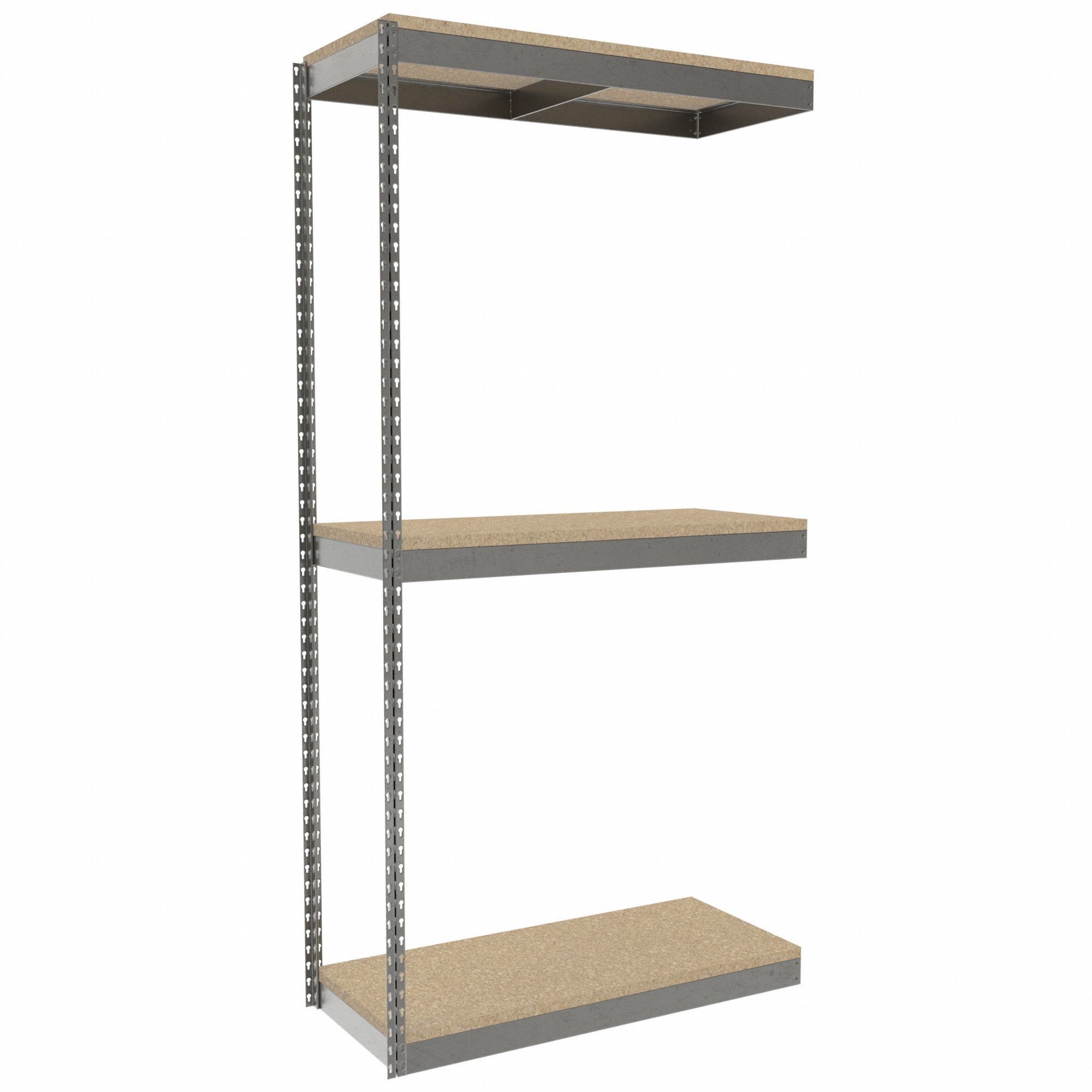 Boltless Shelving: Add-On, Heavy-Duty, 42 in x 18 in, 84 in Overall Ht, 3 Shelves