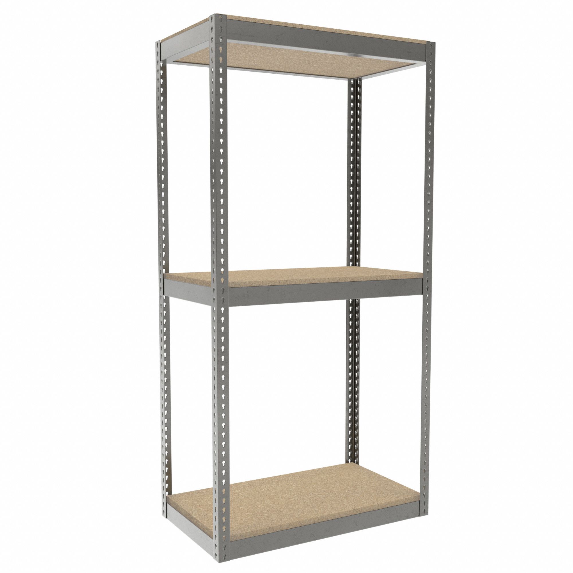 Boltless Shelving: Starter, Heavy-Duty, 42 in x 24 in, 84 in Overall Ht, 3 Shelves, Open