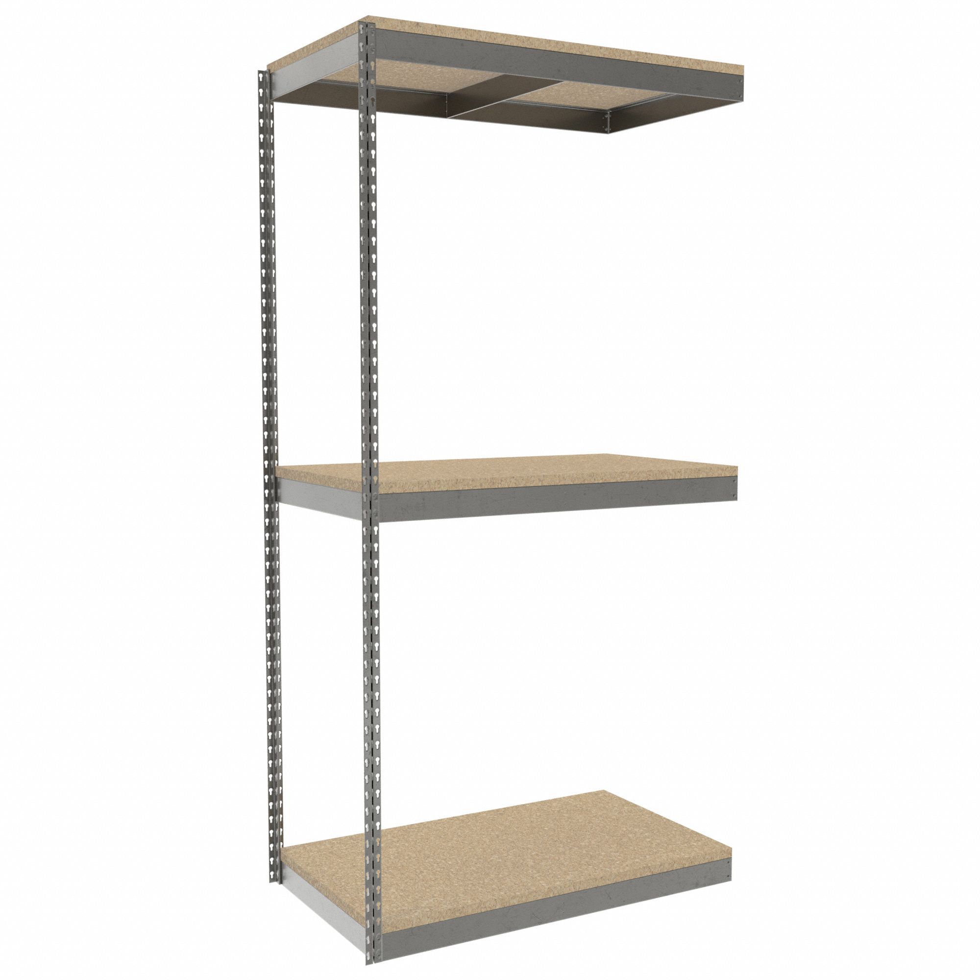 Boltless Shelving: Add-On, Heavy-Duty, 42 in x 24 in, 84 in Overall Ht, 3 Shelves