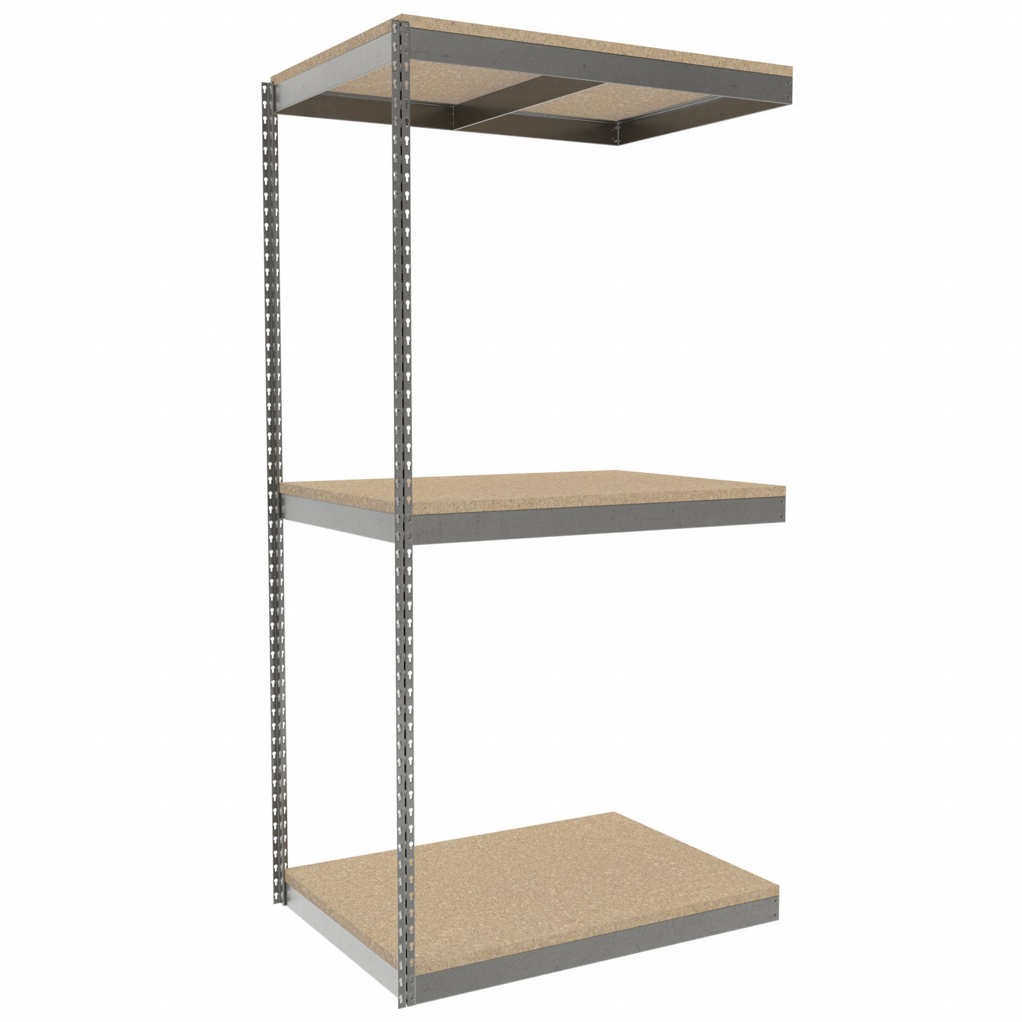 Boltless Shelving: Add-On, Heavy-Duty, 42 in x 30 in, 84 in Overall Ht, 3 Shelves