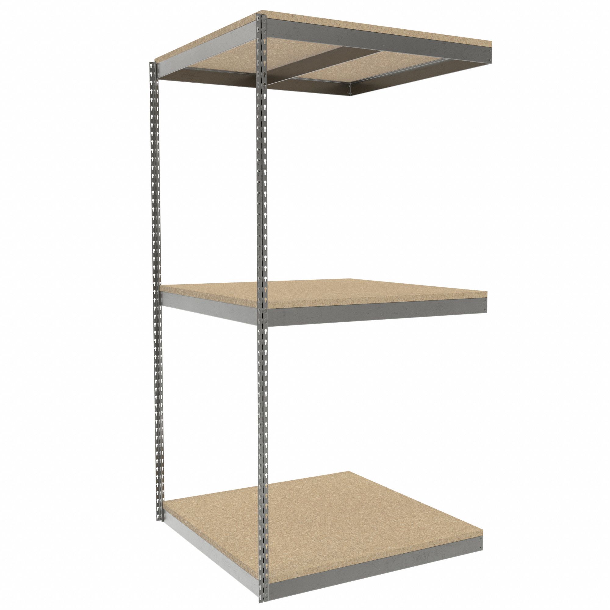 Boltless Shelving: Add-On, Heavy-Duty, 42 in x 42 in, 84 in Overall Ht, 3 Shelves