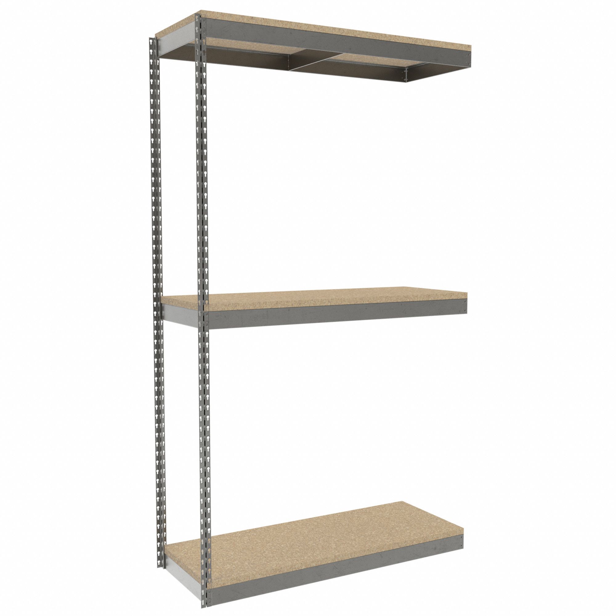 Boltless Shelving: Add-On, Heavy-Duty, 48 in x 18 in, 84 in Overall Ht, 3 Shelves