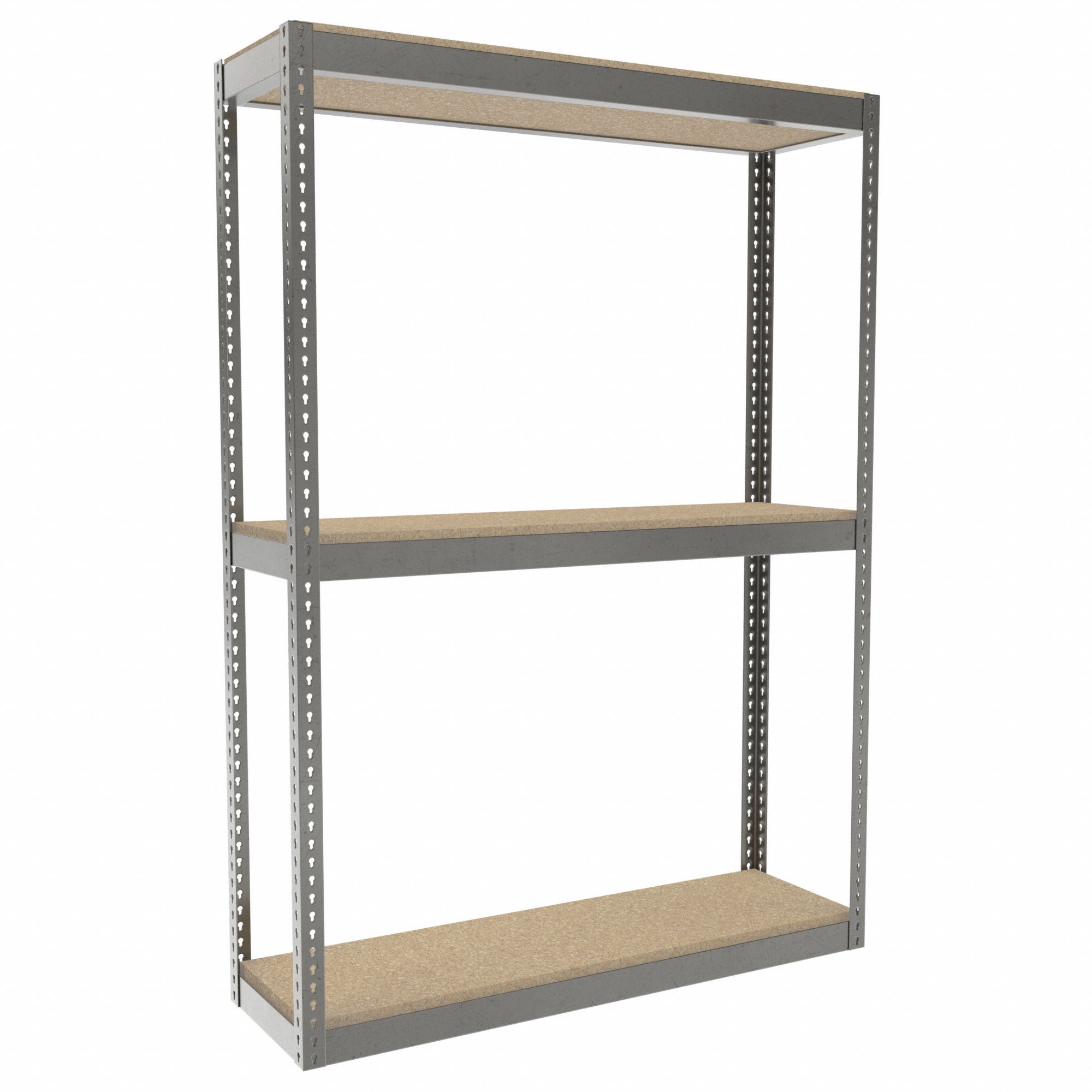 Boltless Shelving: Starter, Heavy-Duty, 60 in x 18 in, 84 in Overall Ht, 3 Shelves, Open