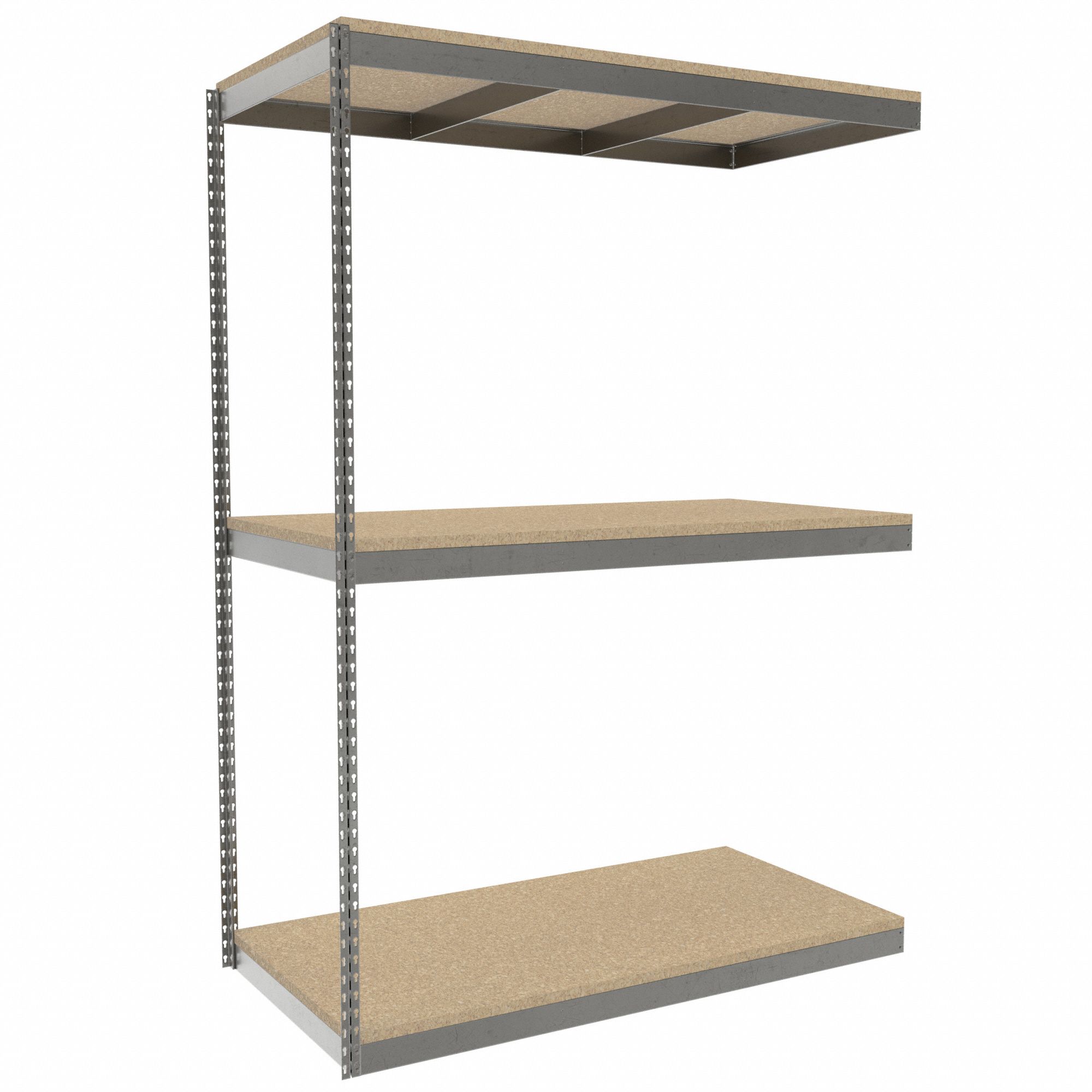 Boltless Shelving: Add-On, Heavy-Duty, 60 in x 30 in, 84 in Overall Ht, 3 Shelves