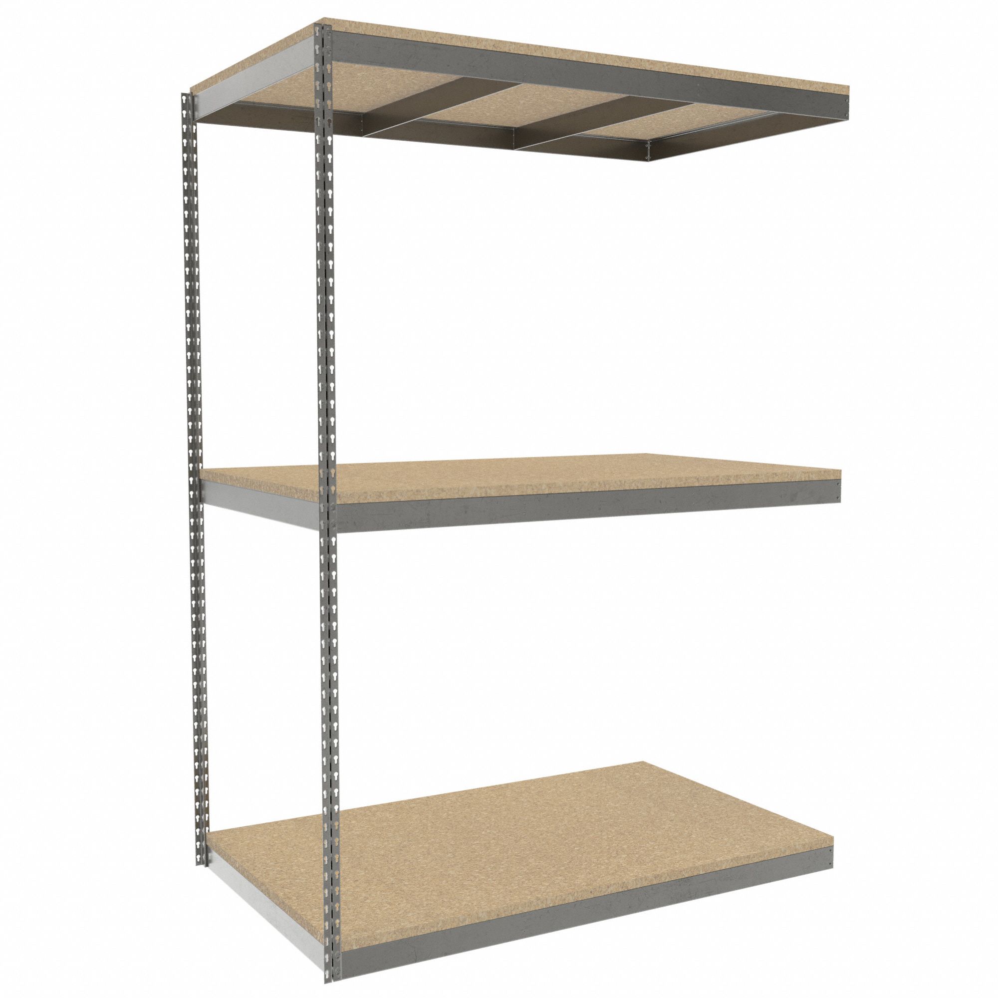 Boltless Shelving: Add-On, Heavy-Duty, 60 in x 36 in, 84 in Overall Ht, 3 Shelves