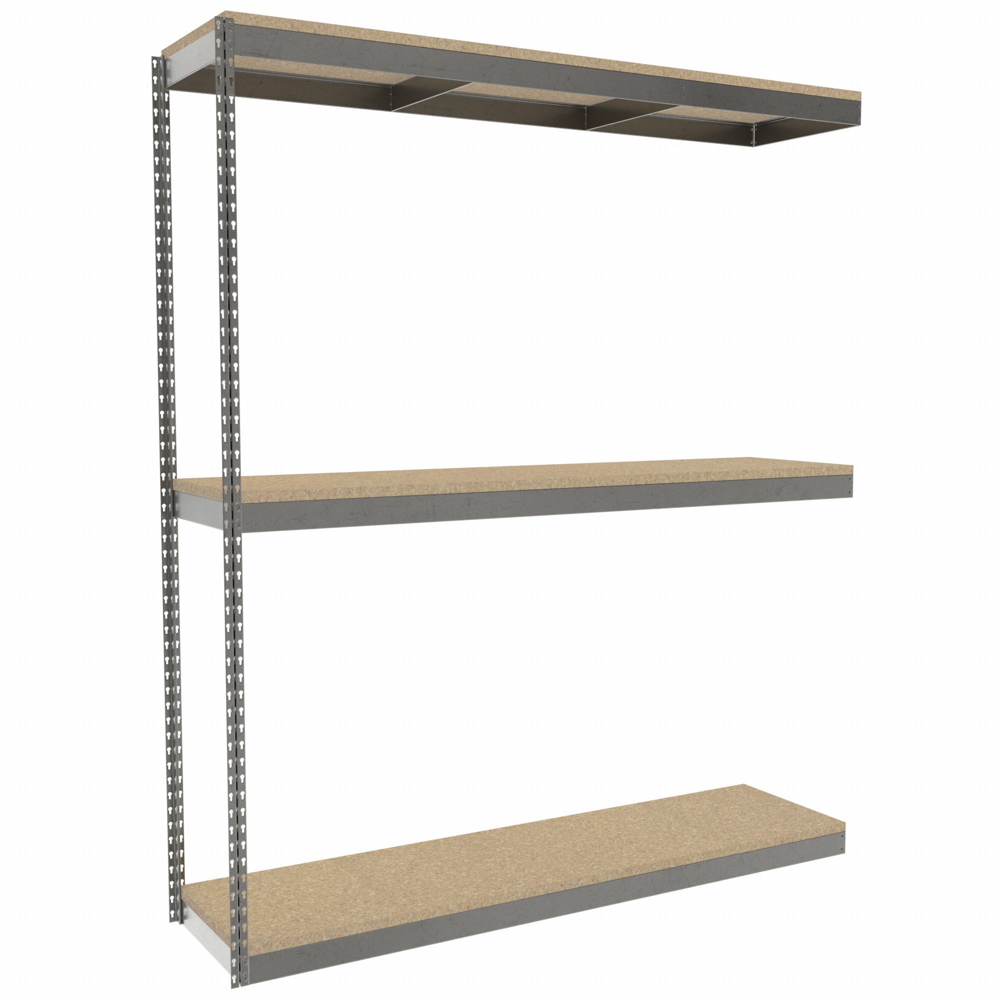 Boltless Shelving: Add-On, Heavy-Duty, 72 in x 18 in, 84 in Overall Ht, 3 Shelves