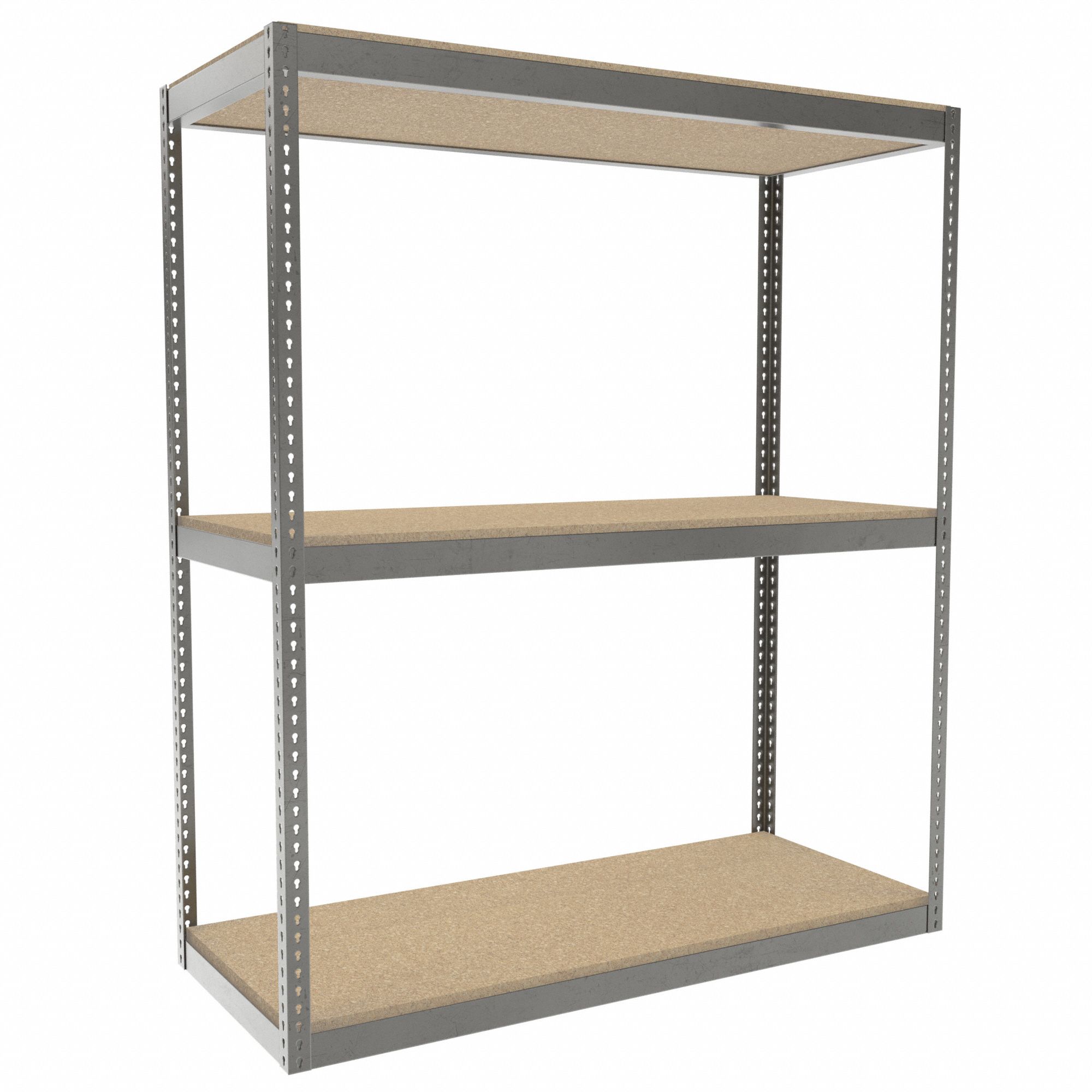 Boltless Shelving: Starter, Heavy-Duty, 72 in x 30 in, 84 in Overall Ht, 3 Shelves, Open