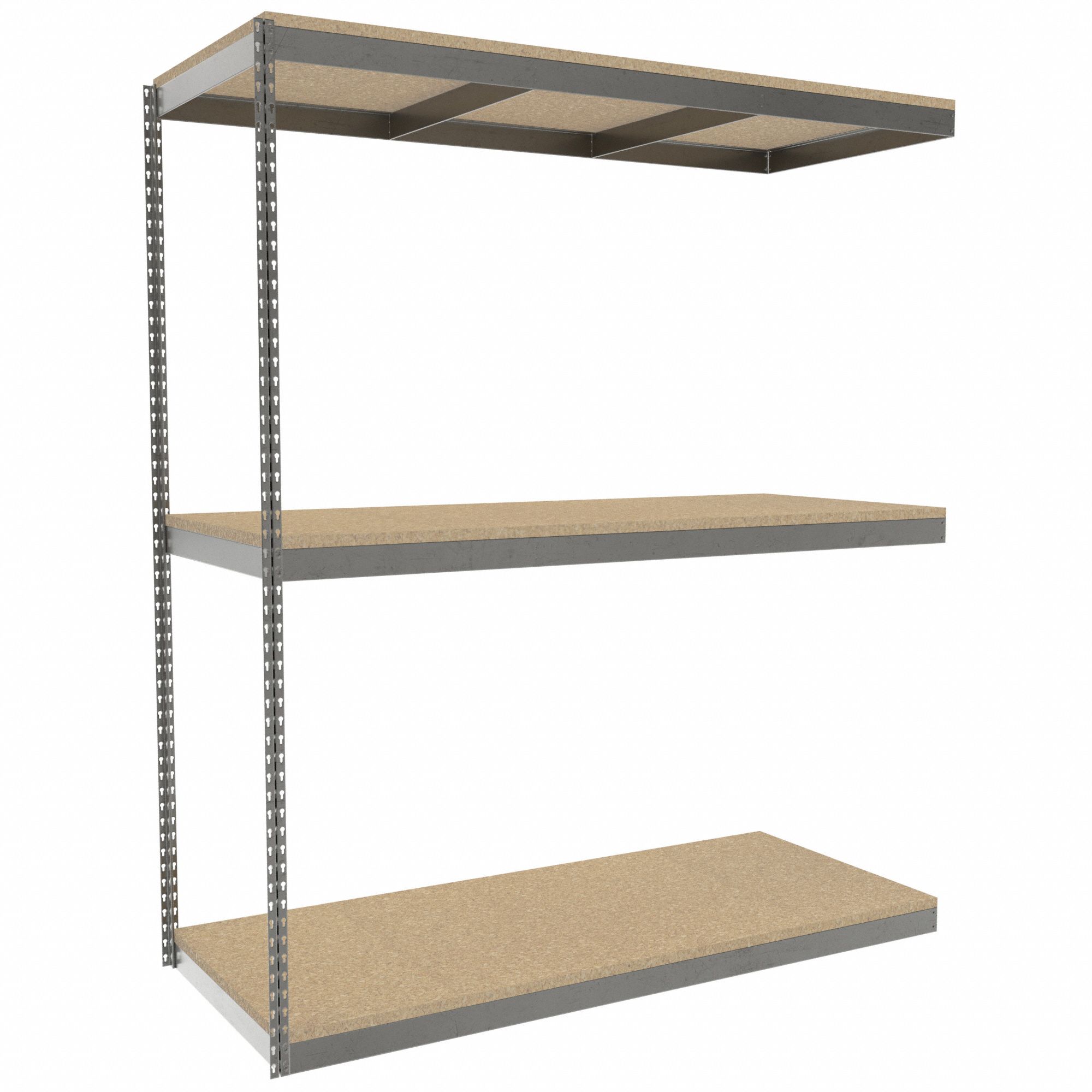 Boltless Shelving: Add-On, Heavy-Duty, 72 in x 30 in, 84 in Overall Ht, 3 Shelves