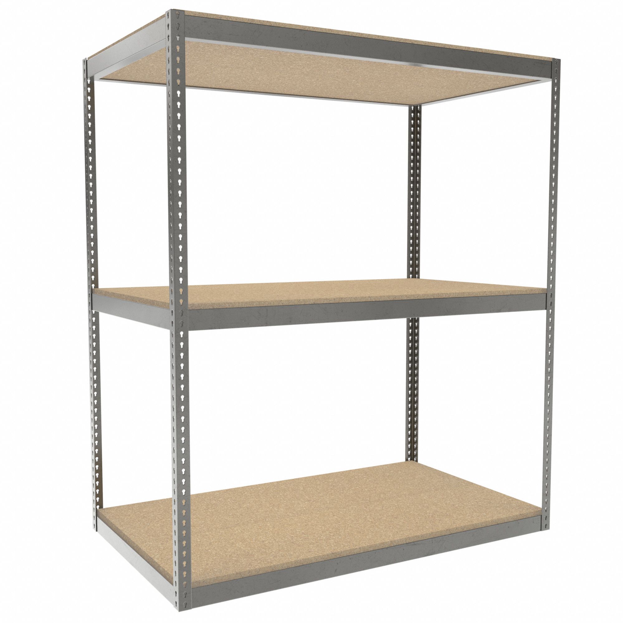 Boltless Shelving: Starter, Heavy-Duty, 72 in x 42 in, 84 in Overall Ht, 3 Shelves, Open