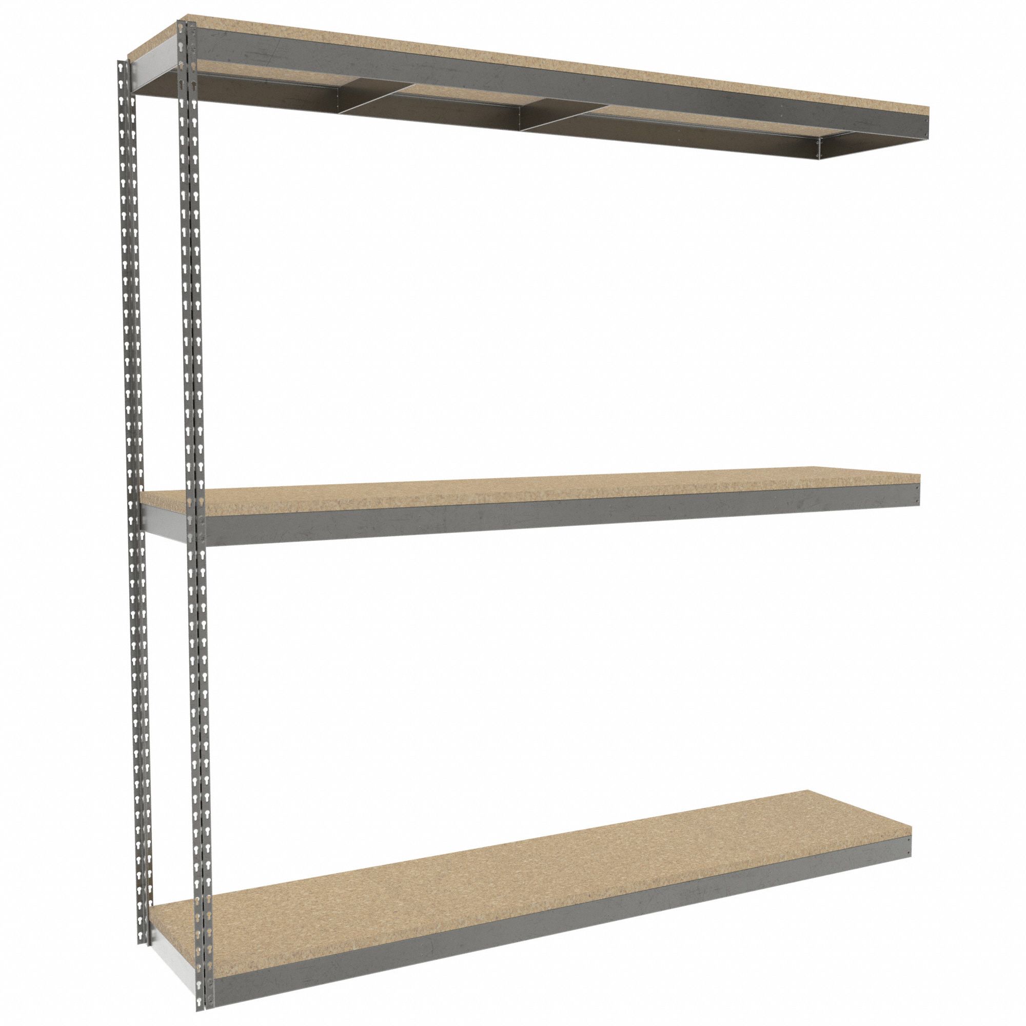 Boltless Shelving: Add-On, Heavy-Duty, 84 in x 18 in, 84 in Overall Ht, 3 Shelves