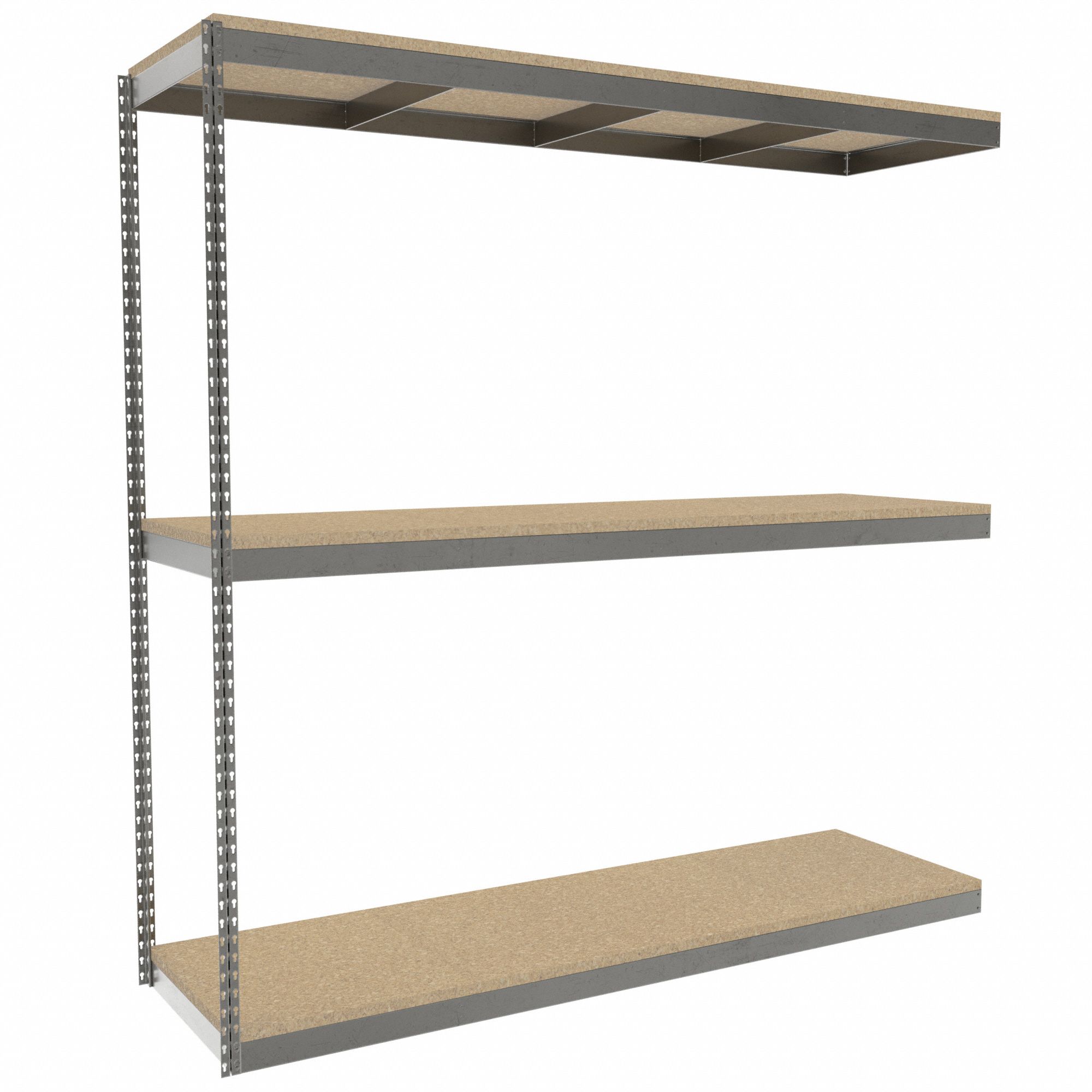 Boltless Shelving: Add-On, Heavy-Duty, 84 in x 24 in, 84 in Overall Ht, 3 Shelves