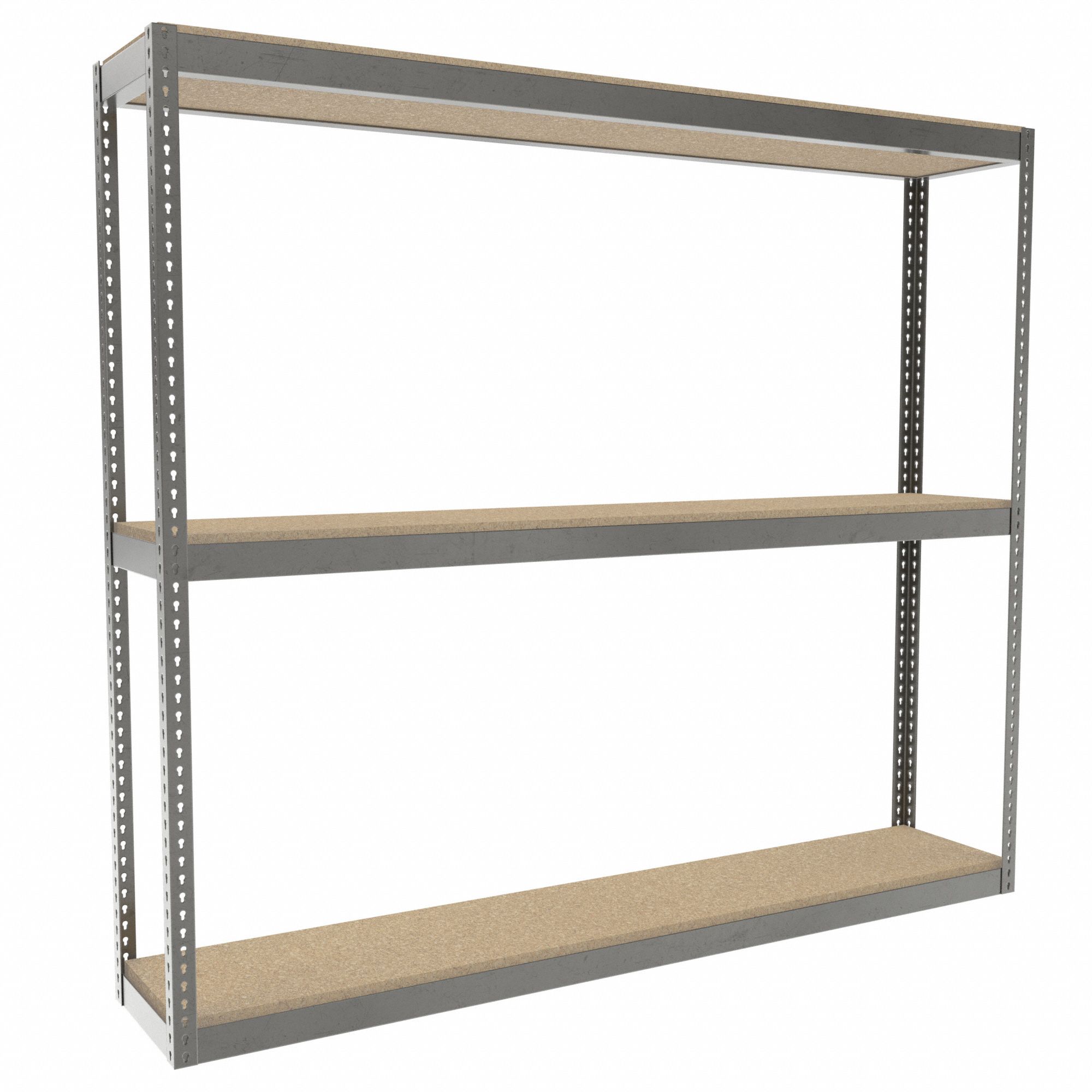 Boltless Shelving: Starter, Heavy-Duty, 96 in x 18 in, 84 in Overall Ht, 3 Shelves, Open