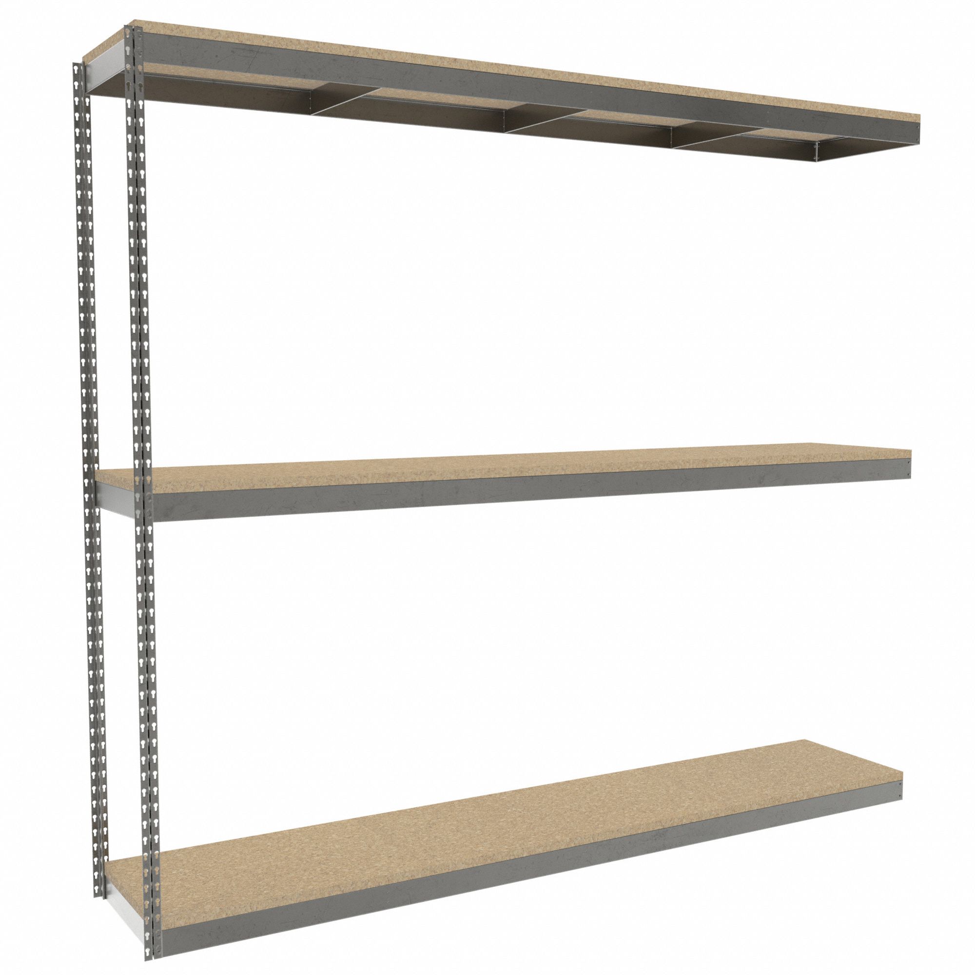 Boltless Shelving: Add-On, Heavy-Duty, 96 in x 18 in, 84 in Overall Ht, 3 Shelves