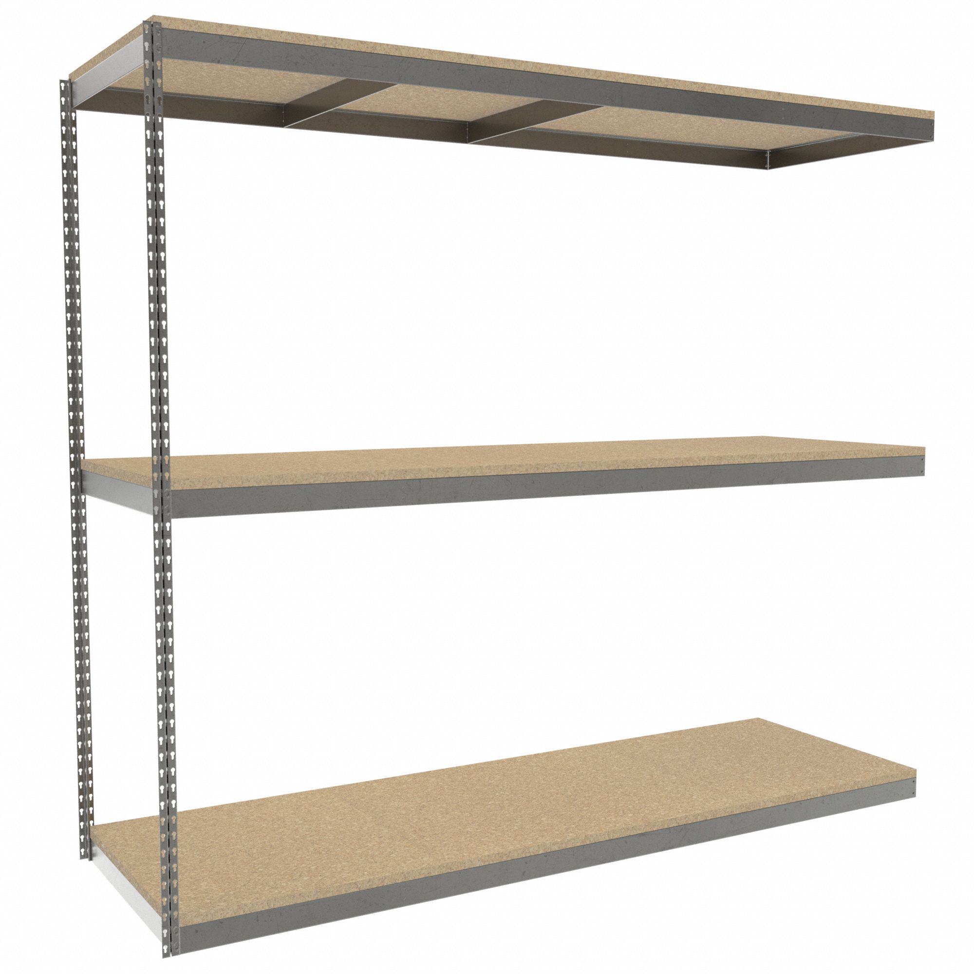 Boltless Shelving: Add-On, Heavy-Duty, 96 in x 30 in, 84 in Overall Ht, 3 Shelves