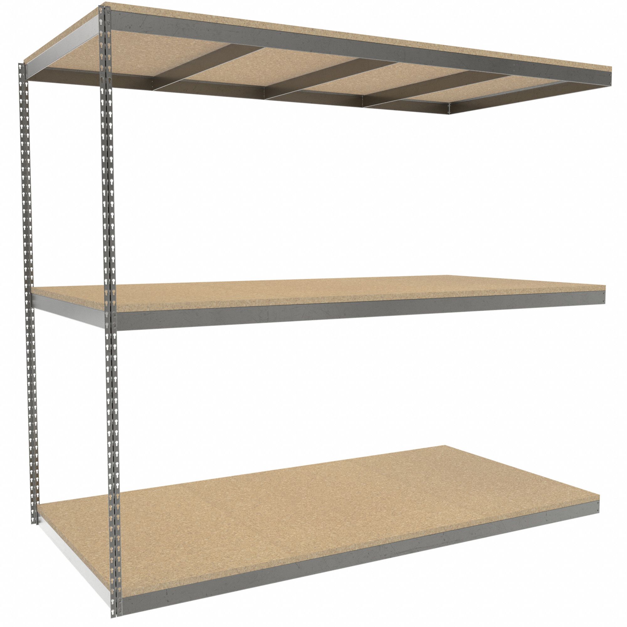 Boltless Shelving: Add-On, Heavy-Duty, 96 in x 48 in, 84 in Overall Ht, 3 Shelves