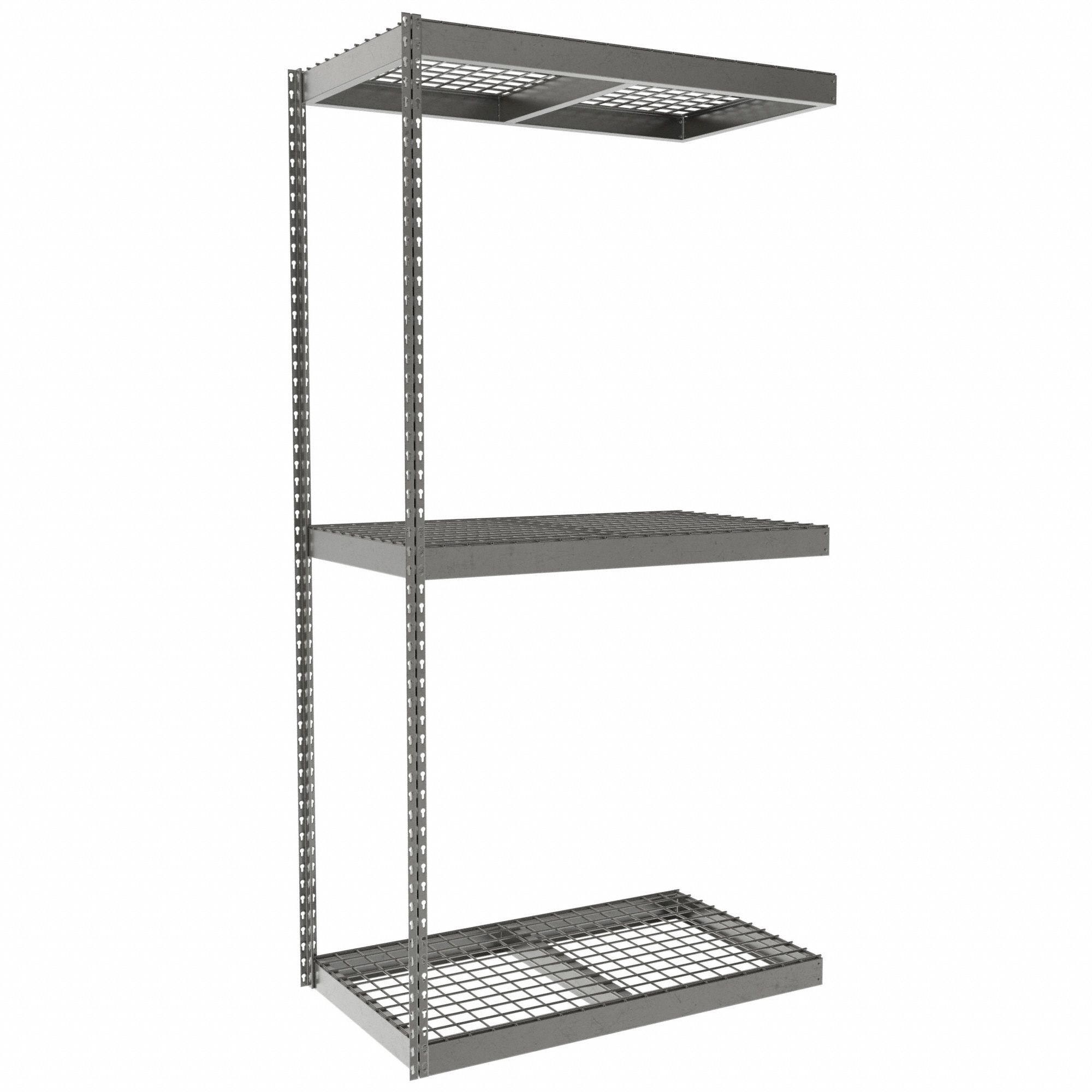 Boltless Shelving: Add-On, Heavy-Duty, 42 in x 24 in, 84 in Overall Ht, 3 Shelves, Steel