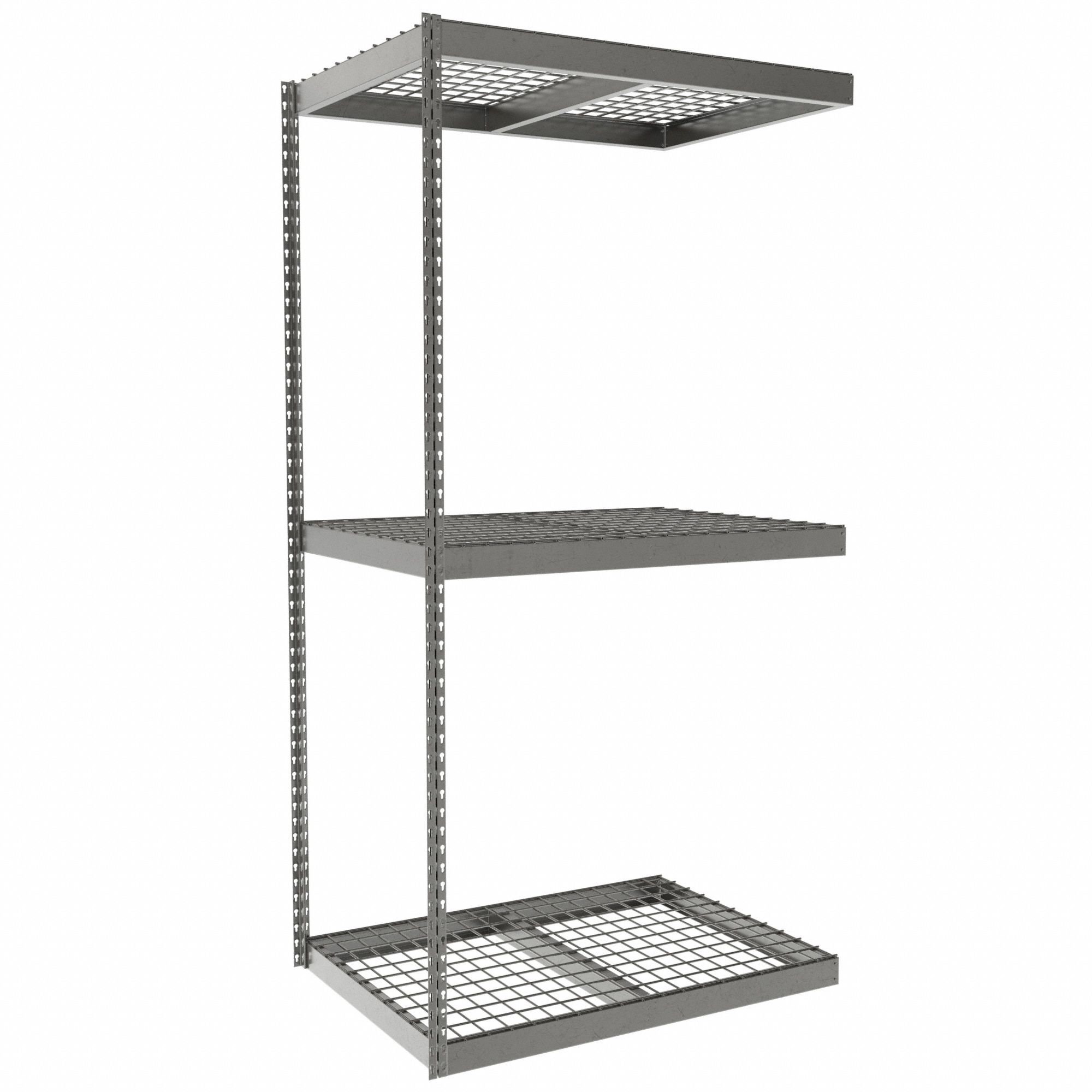 Boltless Shelving: Add-On, Heavy-Duty, 42 in x 30 in, 84 in Overall Ht, 3 Shelves, Steel