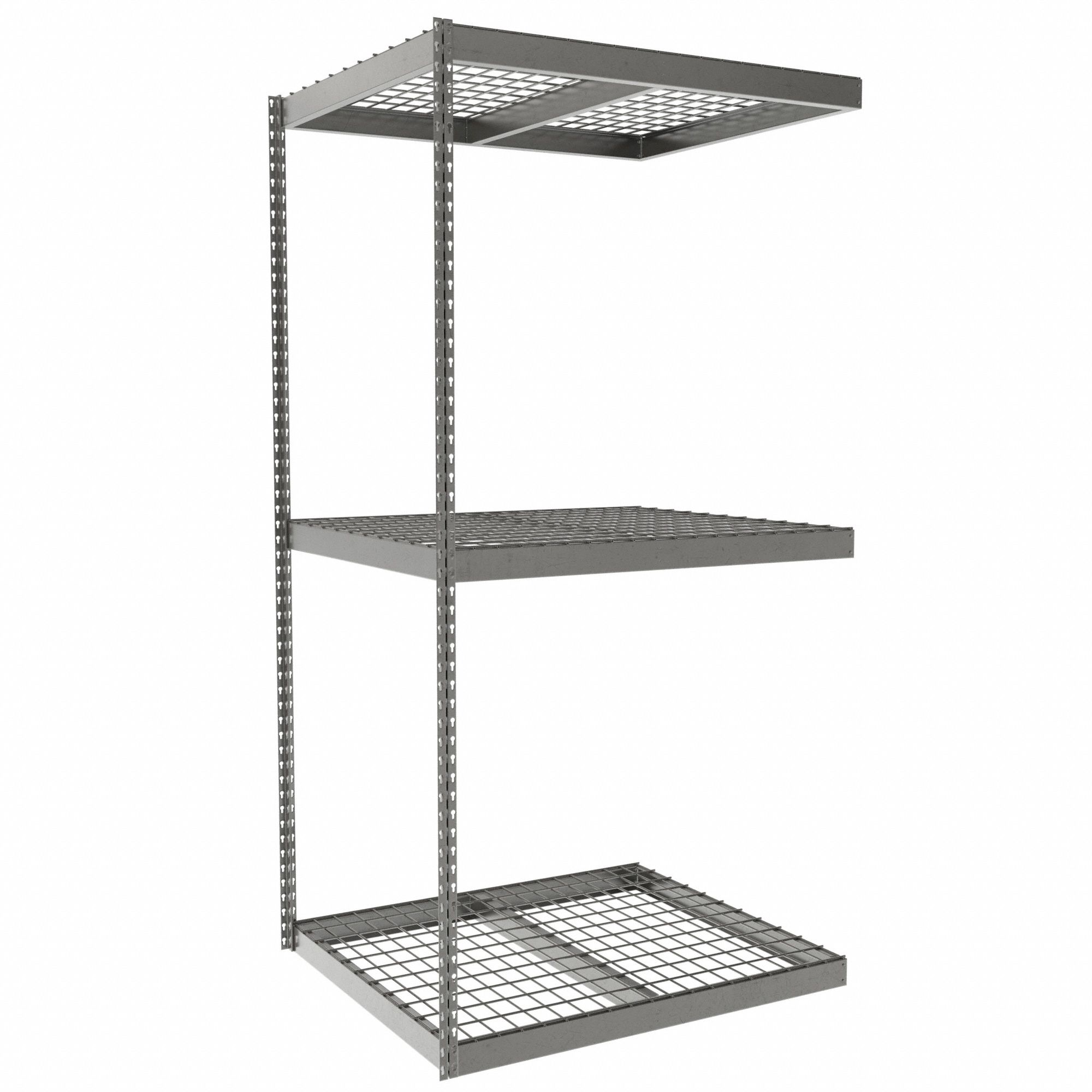 Boltless Shelving: Add-On, Heavy-Duty, 42 in x 36 in, 84 in Overall Ht, 3 Shelves, Steel