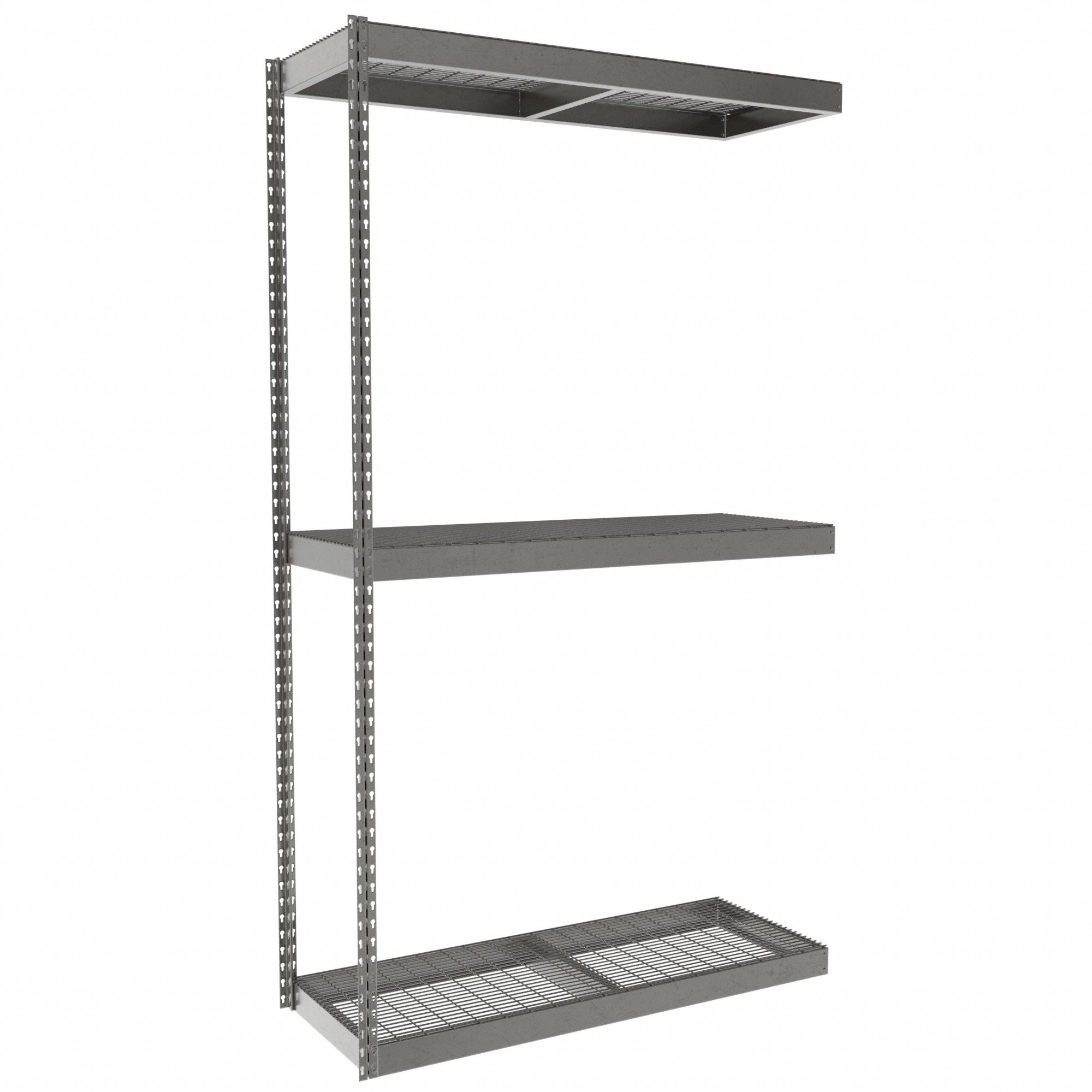 Boltless Shelving: Add-On, Heavy-Duty, 48 in x 18 in, 84 in Overall Ht, 3 Shelves, Steel