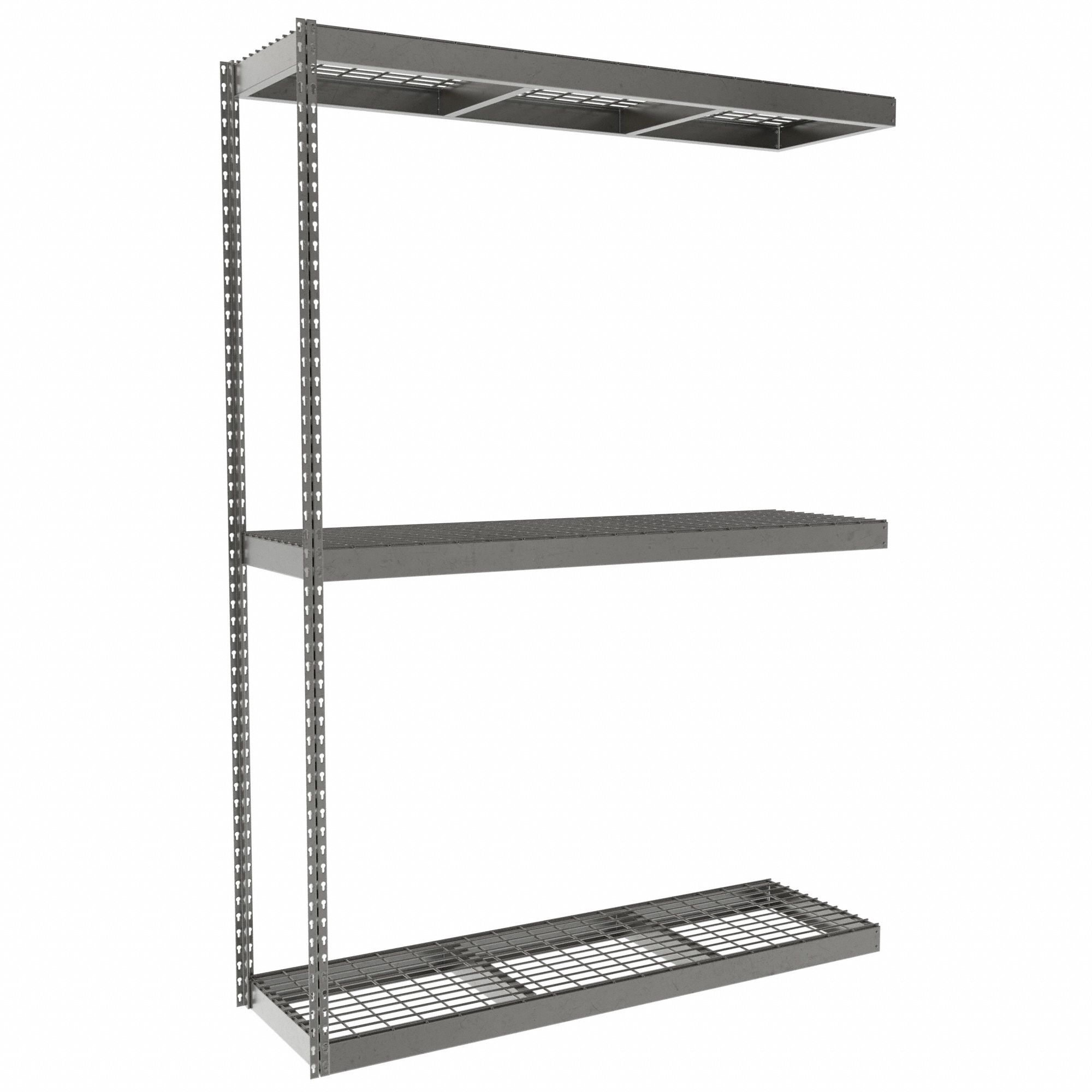 Boltless Shelving: Add-On, Heavy-Duty, 60 in x 18 in, 84 in Overall Ht, 3 Shelves, Steel