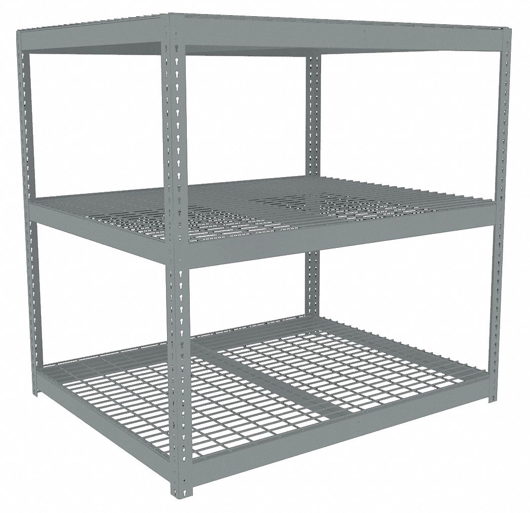 Boltless Shelving: Starter, Heavy-Duty, 60 in x 48 in, 84 in Overall Ht, 3 Shelves, Steel